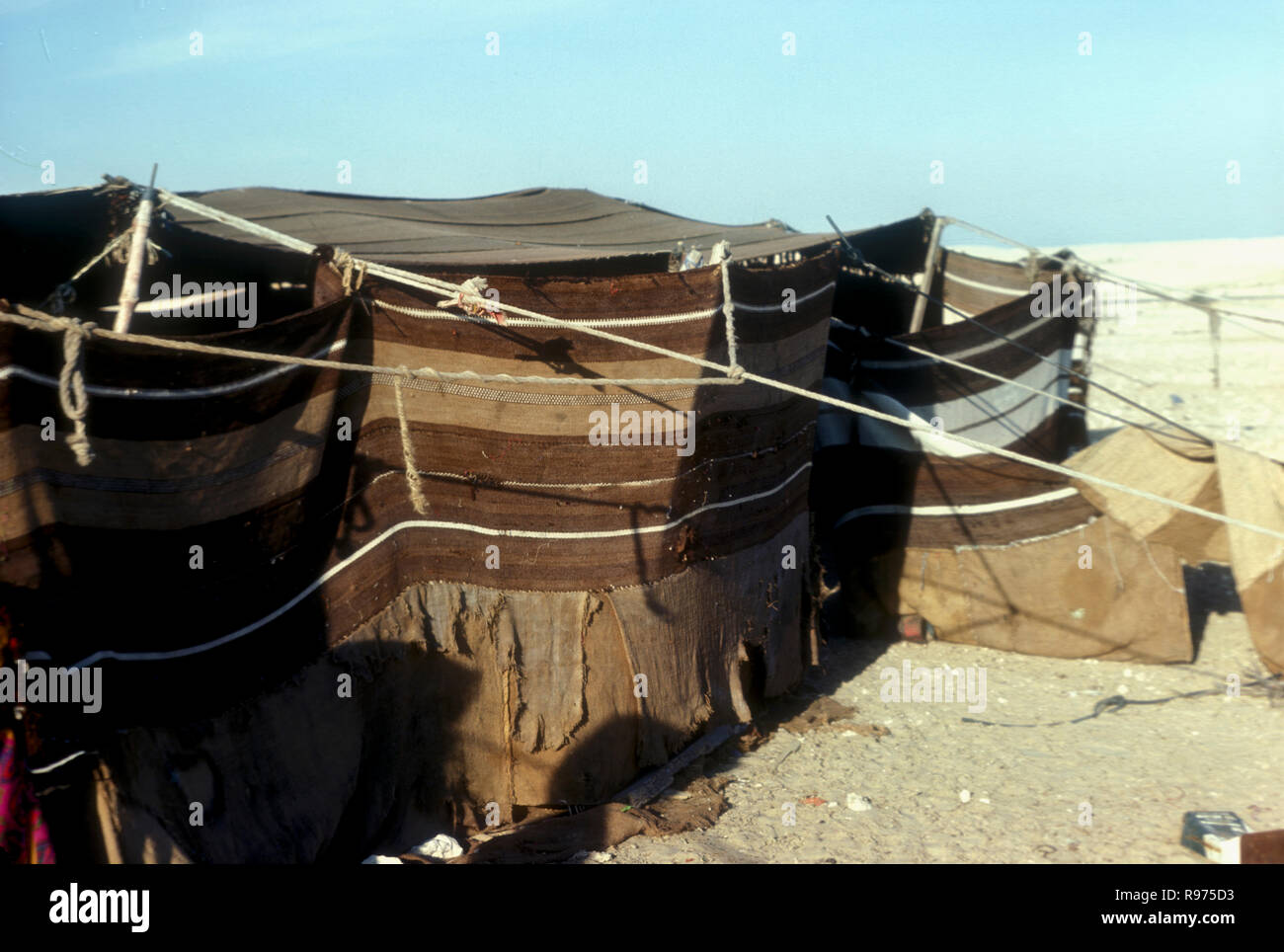 Bedouin tent in the desert of Kuwait handwoven using goat and camel