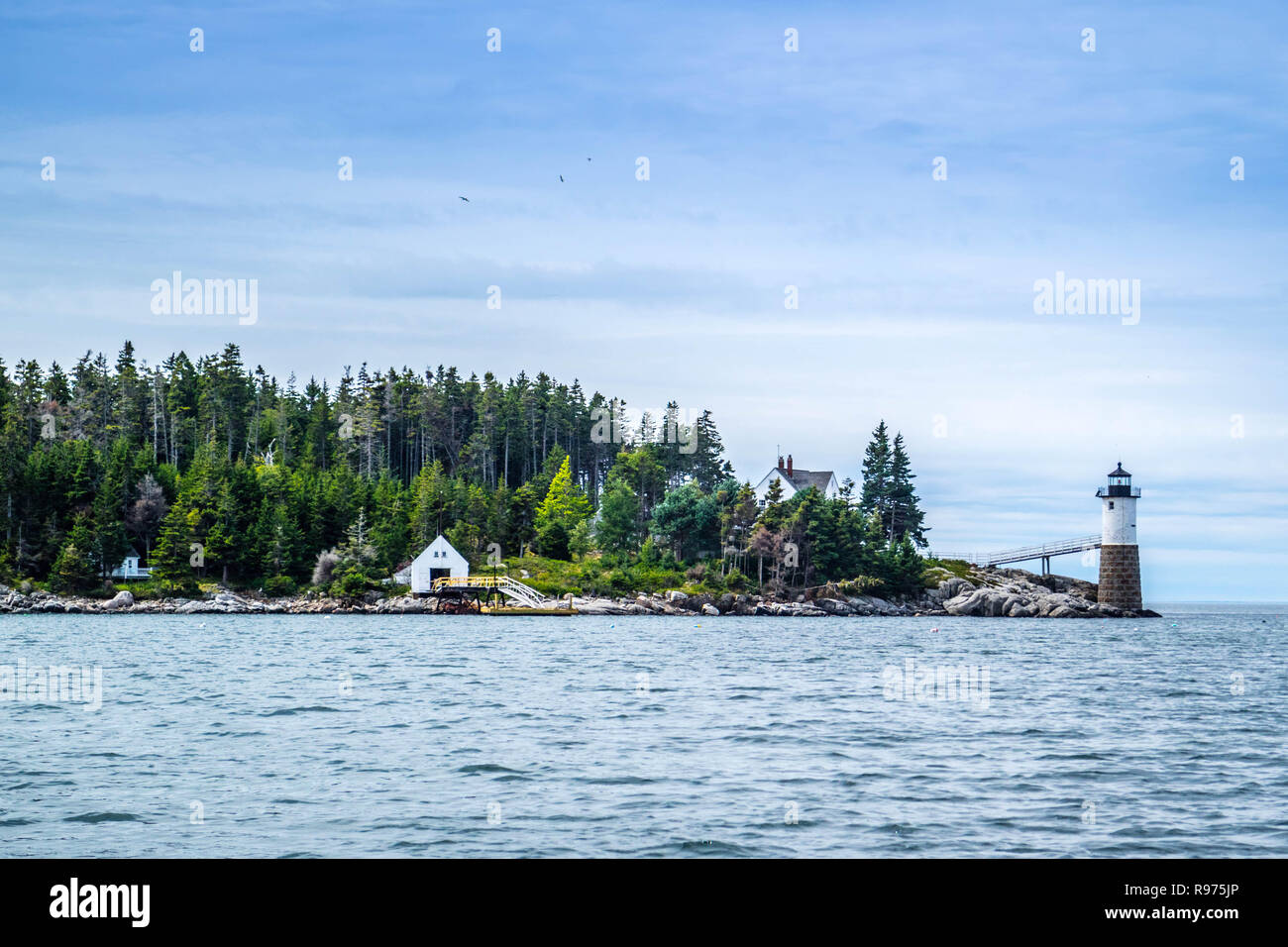 A well known Point Robinson Light in Acadia National Park, Maine Stock