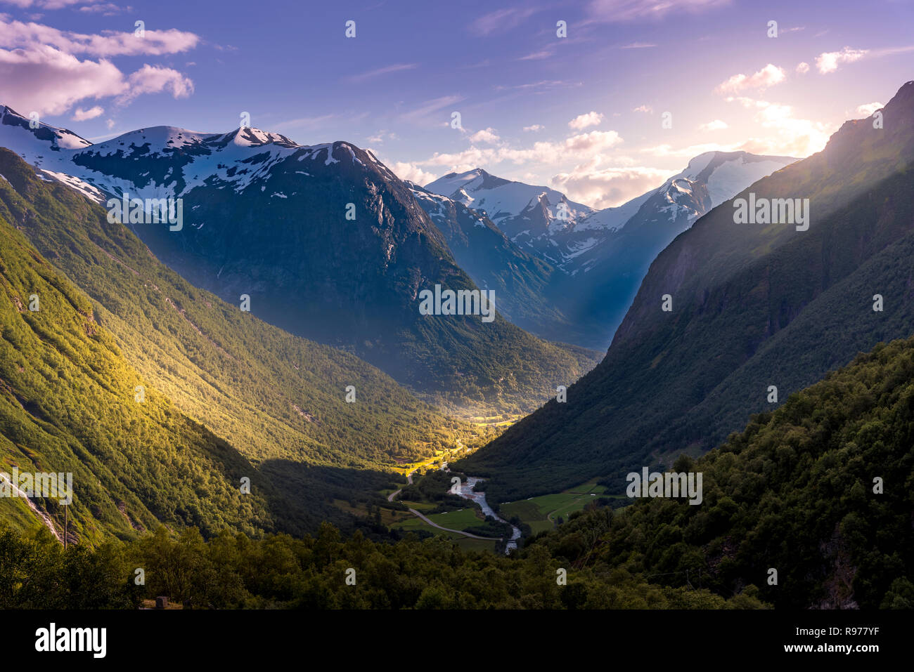 River and mountains in Stryn, Norway Stock Photo