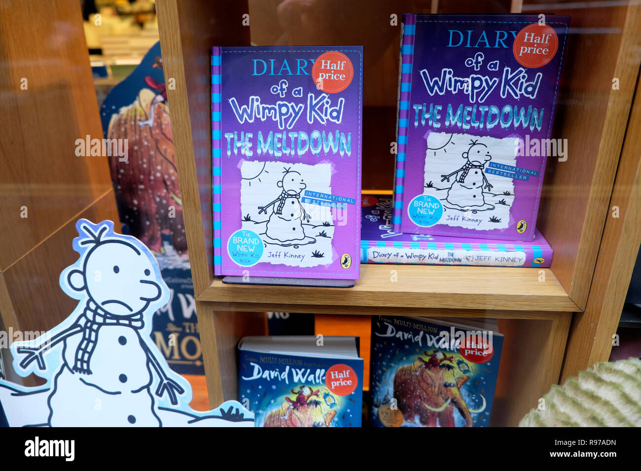 Waterstones book display Diary of a Wimpy Kid, The Meltdown in December 2018 London England UK  KATHY DEWITT Stock Photo