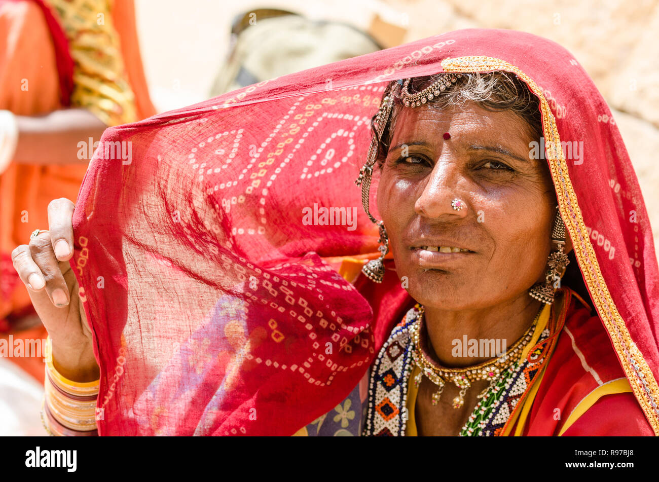 Portrait of a local Rajasthani woman, Jaisalmer, India Stock Photo