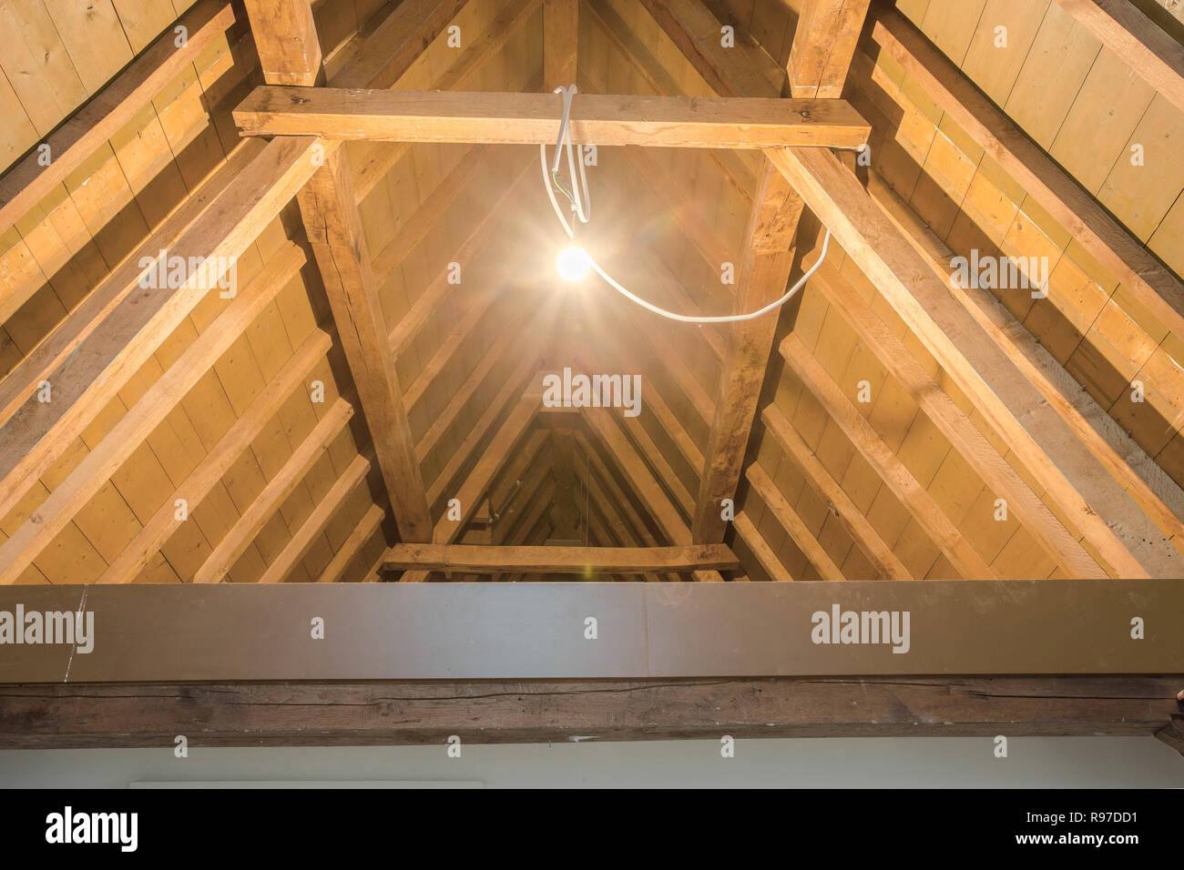 Attic Wooden Beams In Old Loft Roof Before Construction With