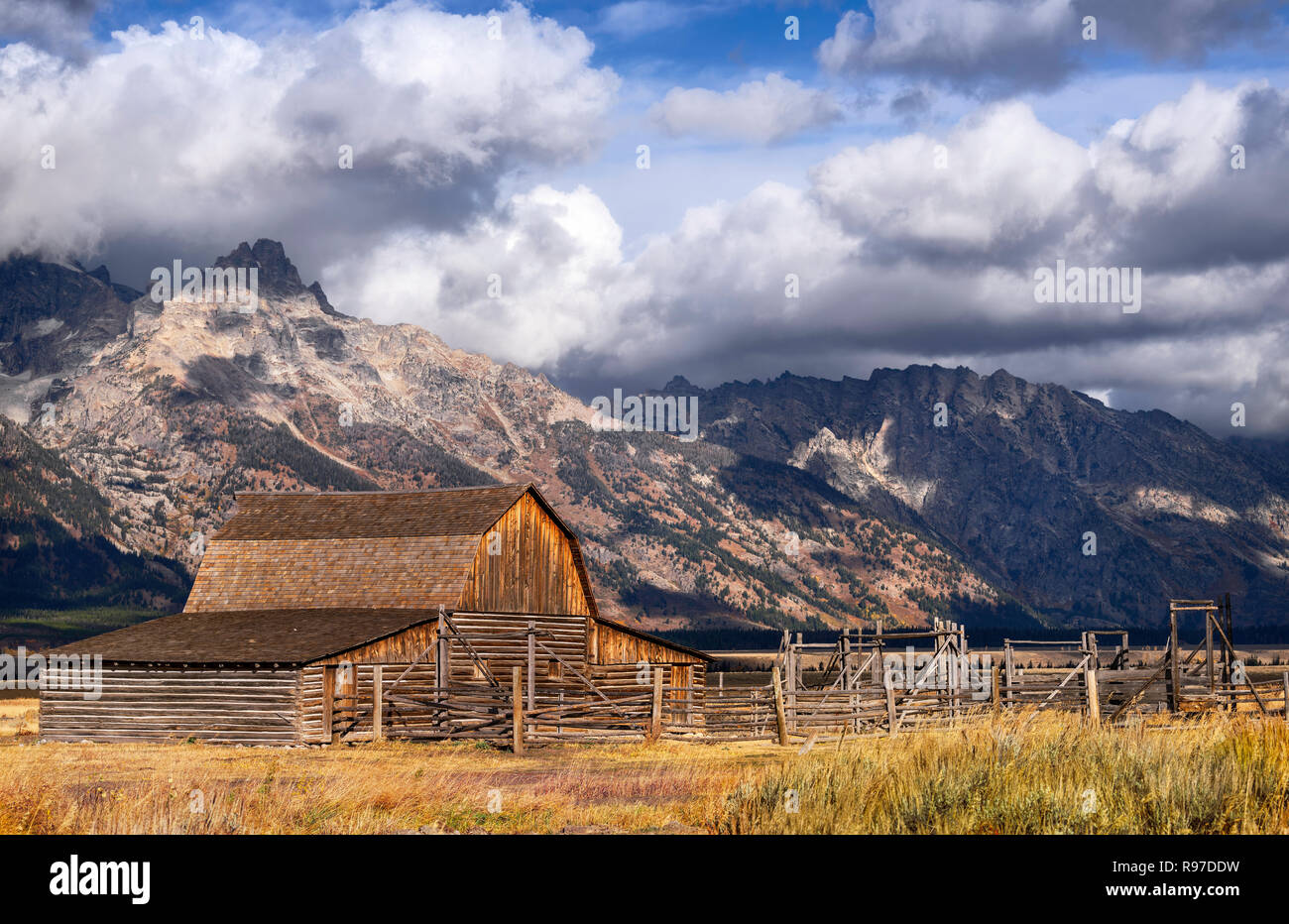 Barn at Mormon Row, Grand Teton National Park, Wyoming USA Stock Photo