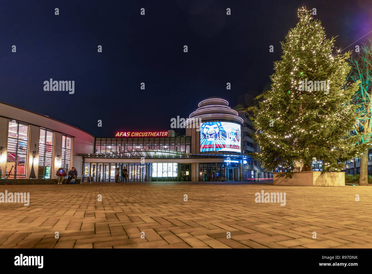 SCHEVENINGEN, 19 December 2018 - Night Christmas decoration of the Circus Theater in The Hague, Netherlands Stock Photo