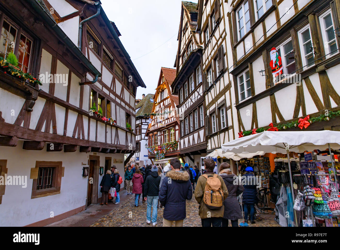 2018 Christmas market in Strasbourg, the capital de Noel in Alsace area, France Stock Photo