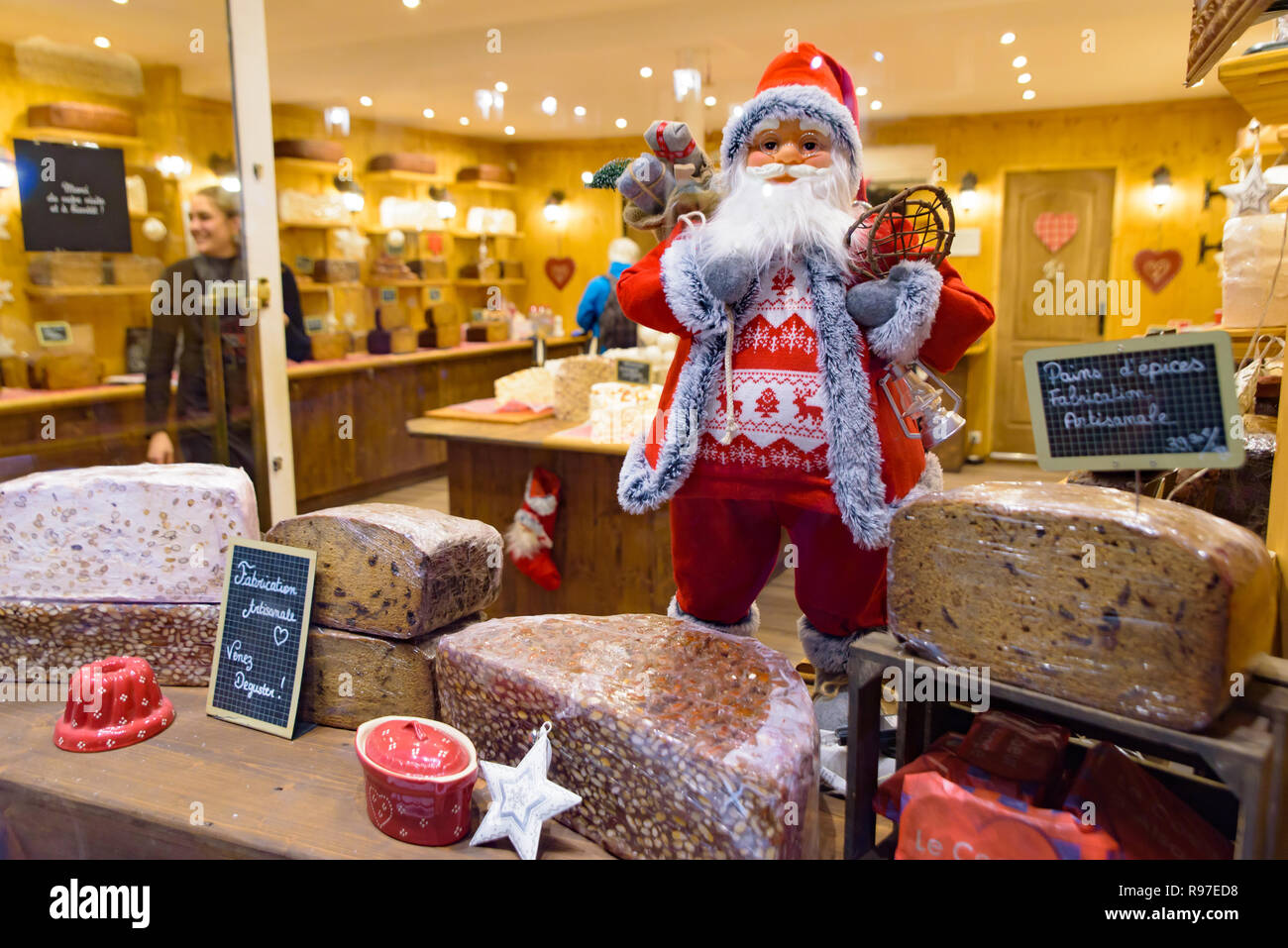 Christmas decoration in stores in Strasbourg, the capital de Noel in France Stock Photo