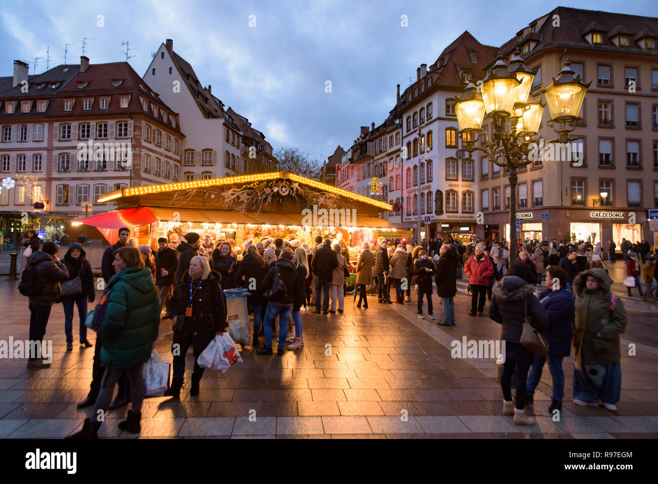 2018 Christmas market in Strasbourg, the capital de Noel in Alsace area, France Stock Photo