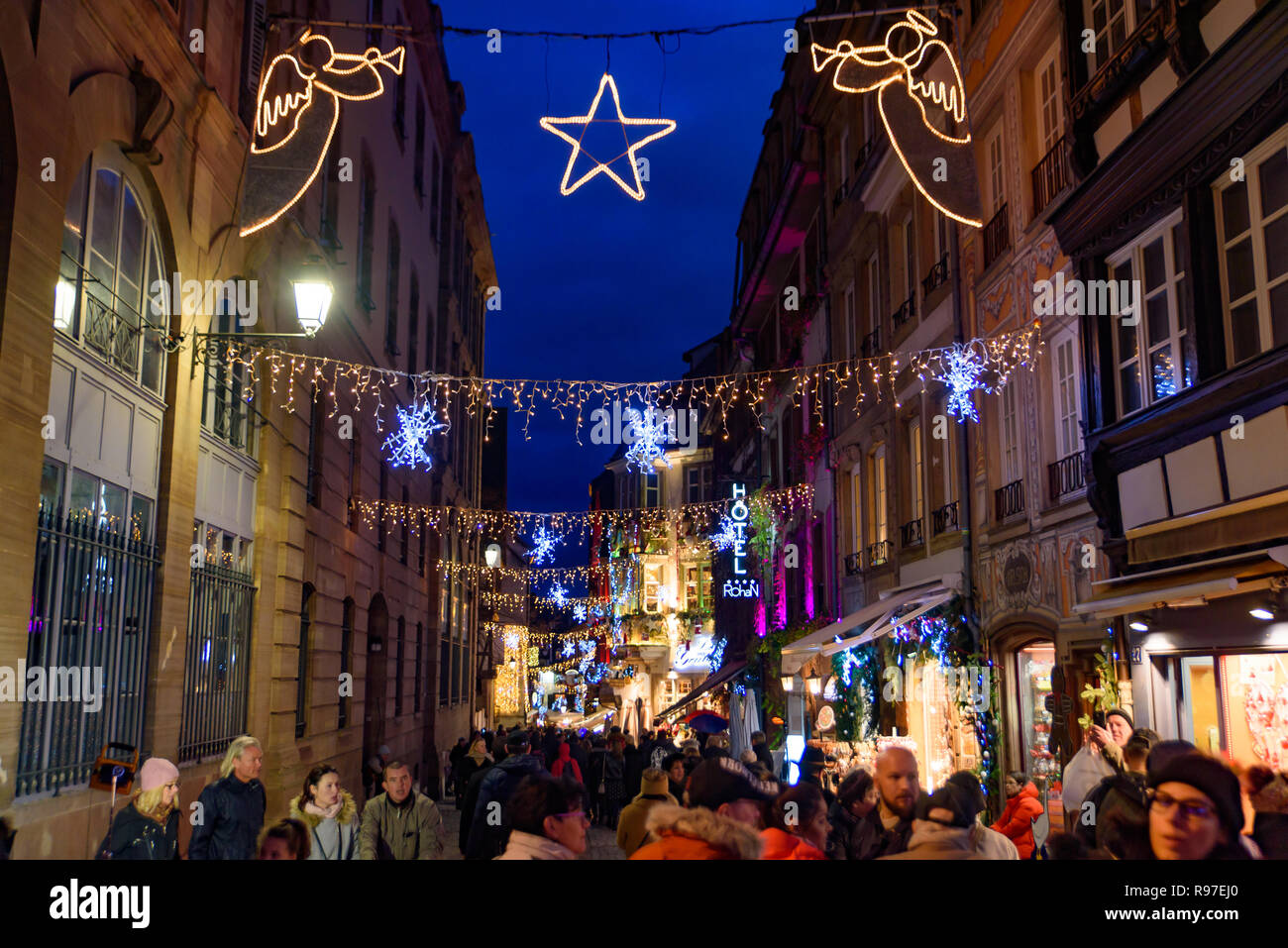 2018 Christmas market in Strasbourg, the capital de Noel in Alsace area, France Stock Photo