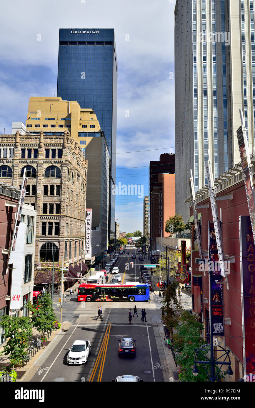 Typical street scene, Glenarm Place, downtown Denver Colorado with tall