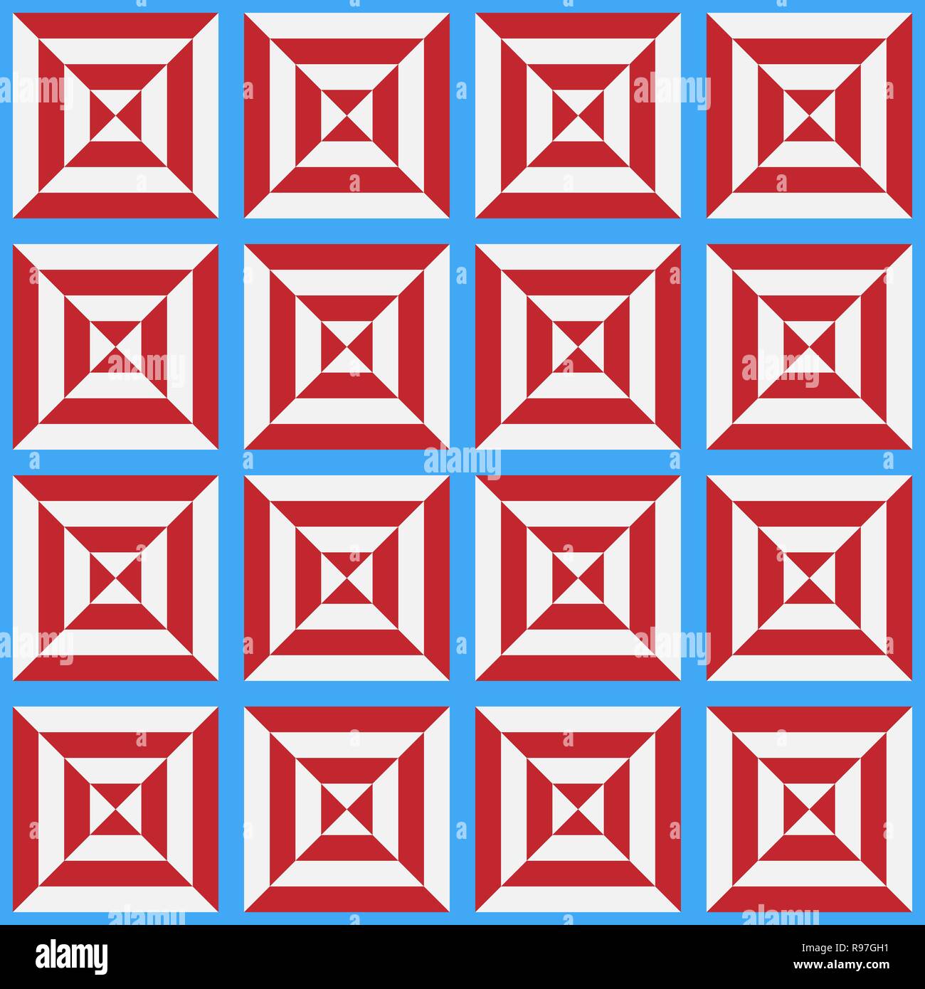 Seamless pattern of the stylized white and red cell on a blue background Stock Vector