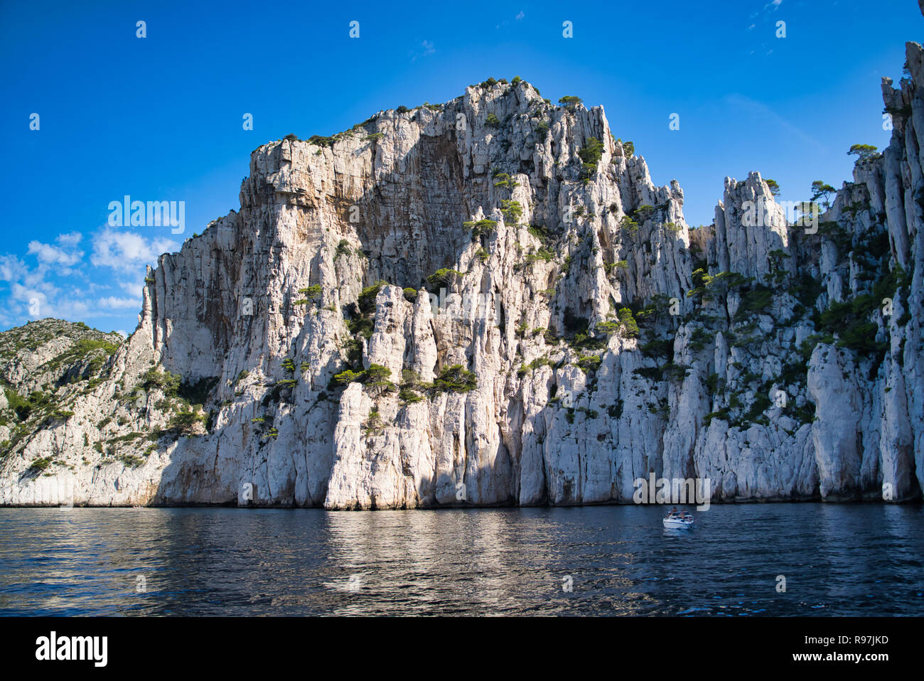 Calanques National Park, France: stone wall along the Mediterranean coast Stock Photo