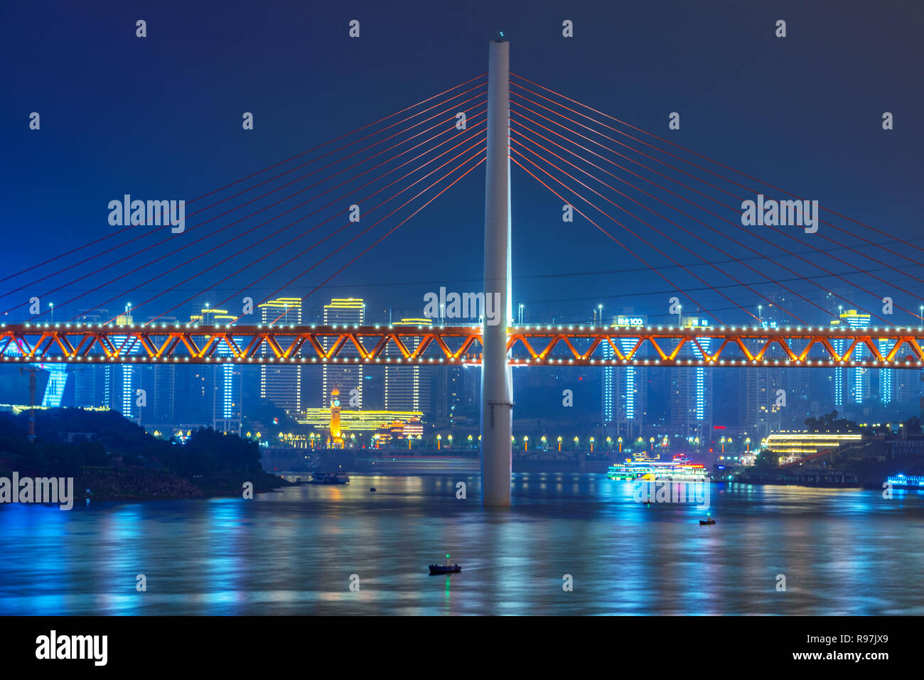 View of Qiansimen bridge on the Jialing river in Chongqing Stock Photo