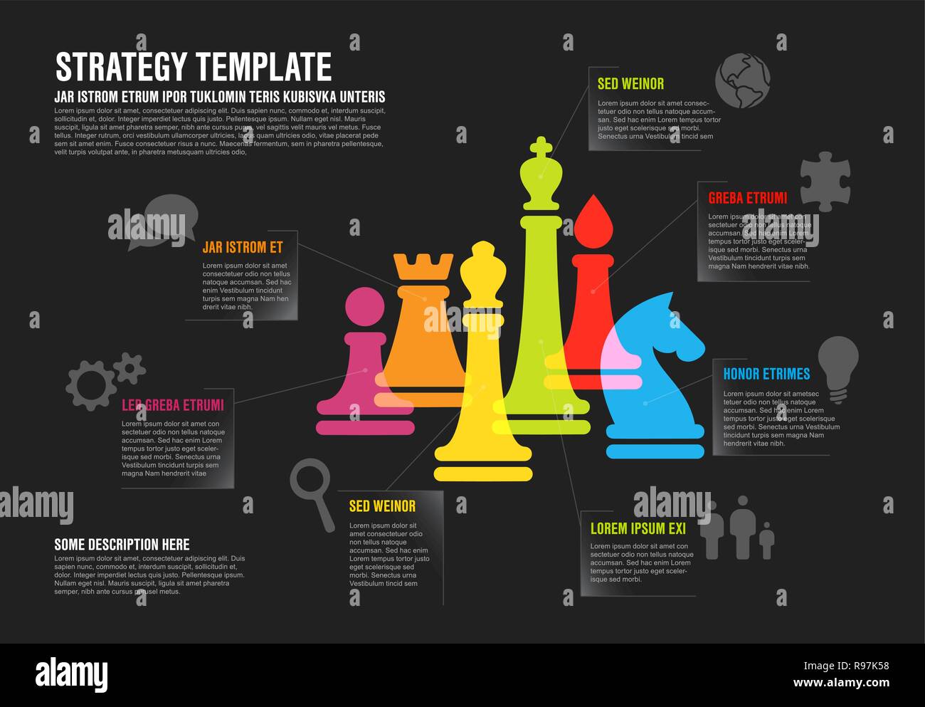 Vector business strategy infographic template with colorful chess ...