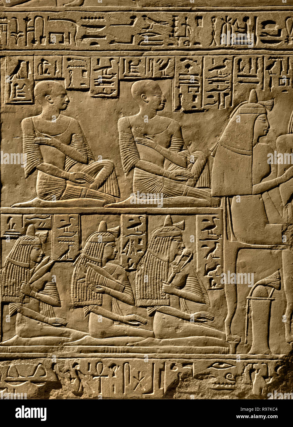 Ptahmes - Ptahmose  sacrifice; godimestone Dimensions: 110 x 129 x 20 cm (43 5/16 x 50 13/16 x 7 7/8 in.); c. 400 kg Period: New Empire; 19th Dynasty; Ramses I.Egypt, Egyptian. Stock Photo