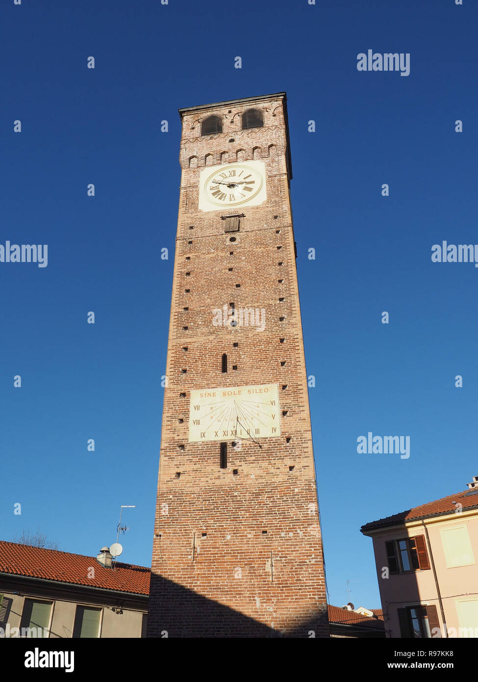 Torre Civica (meaning belfry) in Grugliasco, Italy Stock Photo