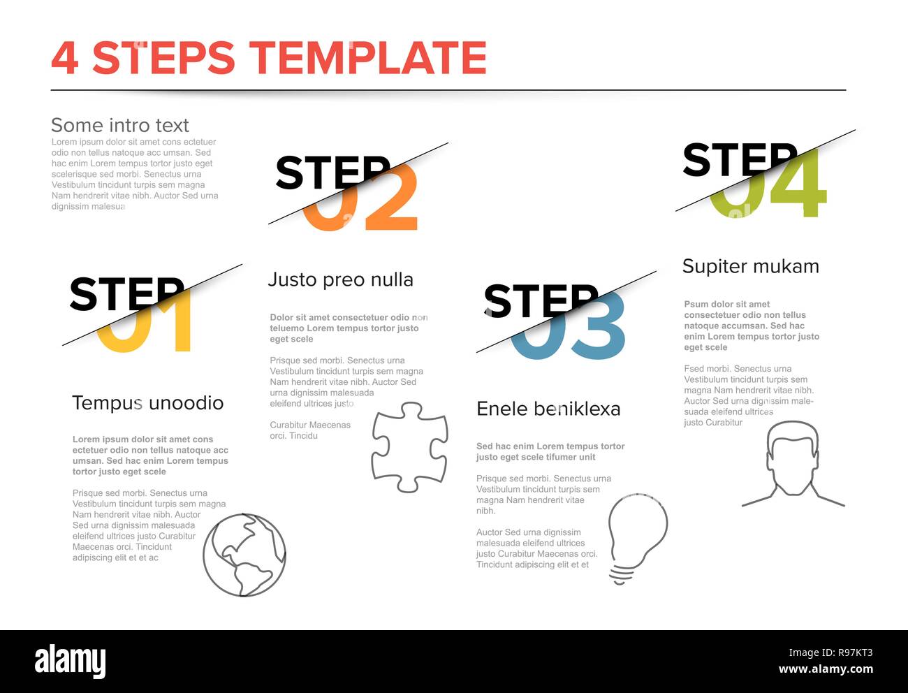 Vector modern four steps progress template with descriptions and icons ...