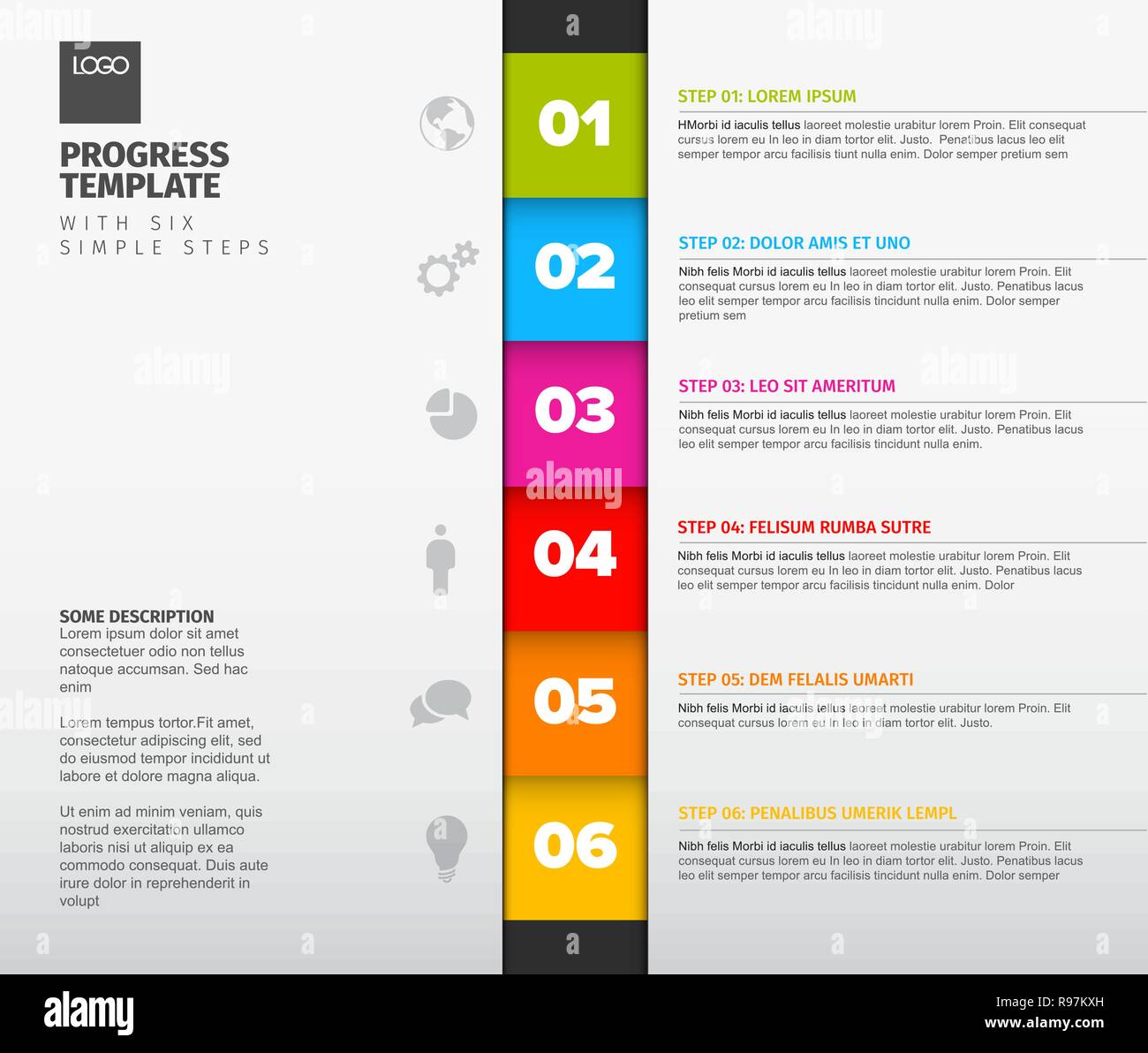 One two three four five six - vector progress template with six steps ...