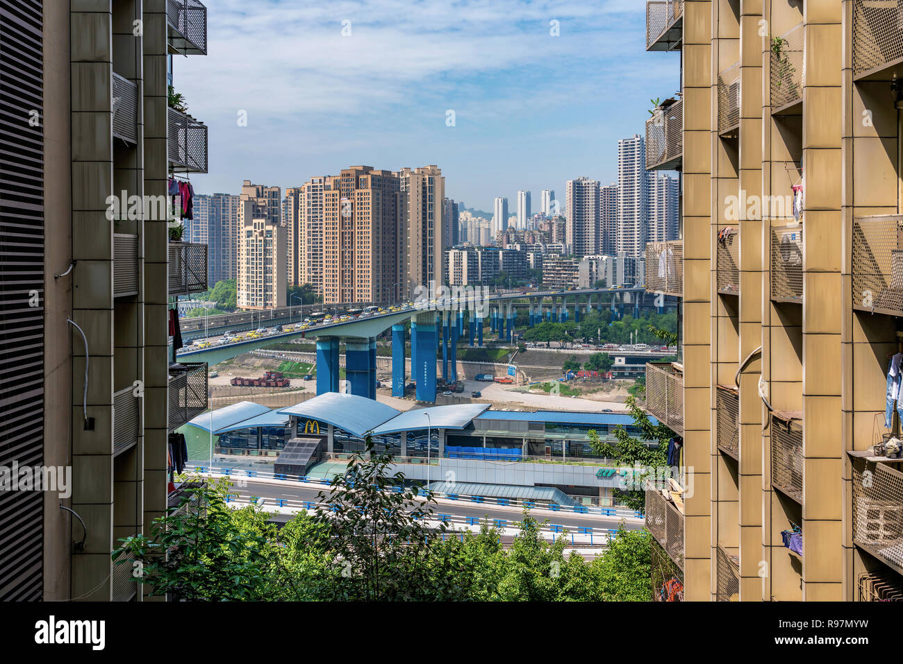 CHONGQING, CHINA - SEPTEMBER 19: City view from apartment buildings in the Yuzhong district on September 19, 2018 in Chognqing Stock Photo