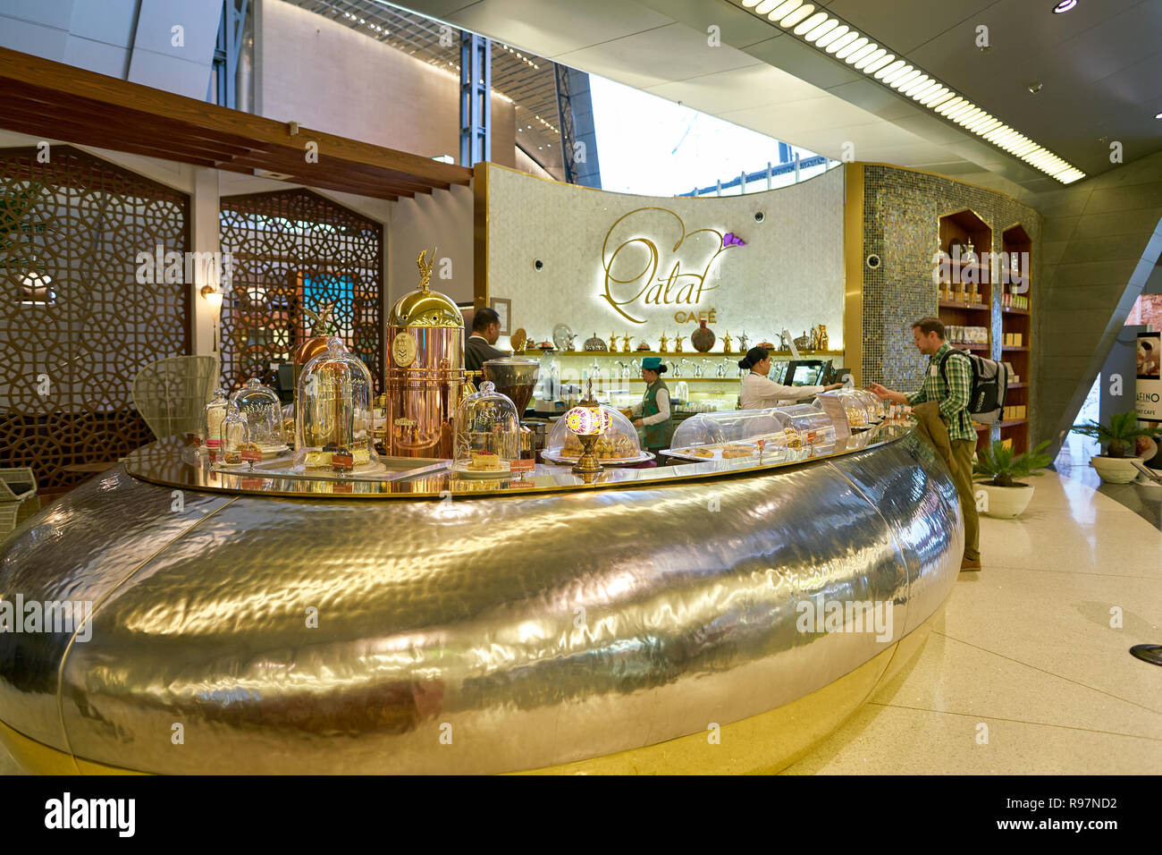 DOHA, QATAR CIRCA MAY, 2017 Qataf Cafe coffee counter at Hamad