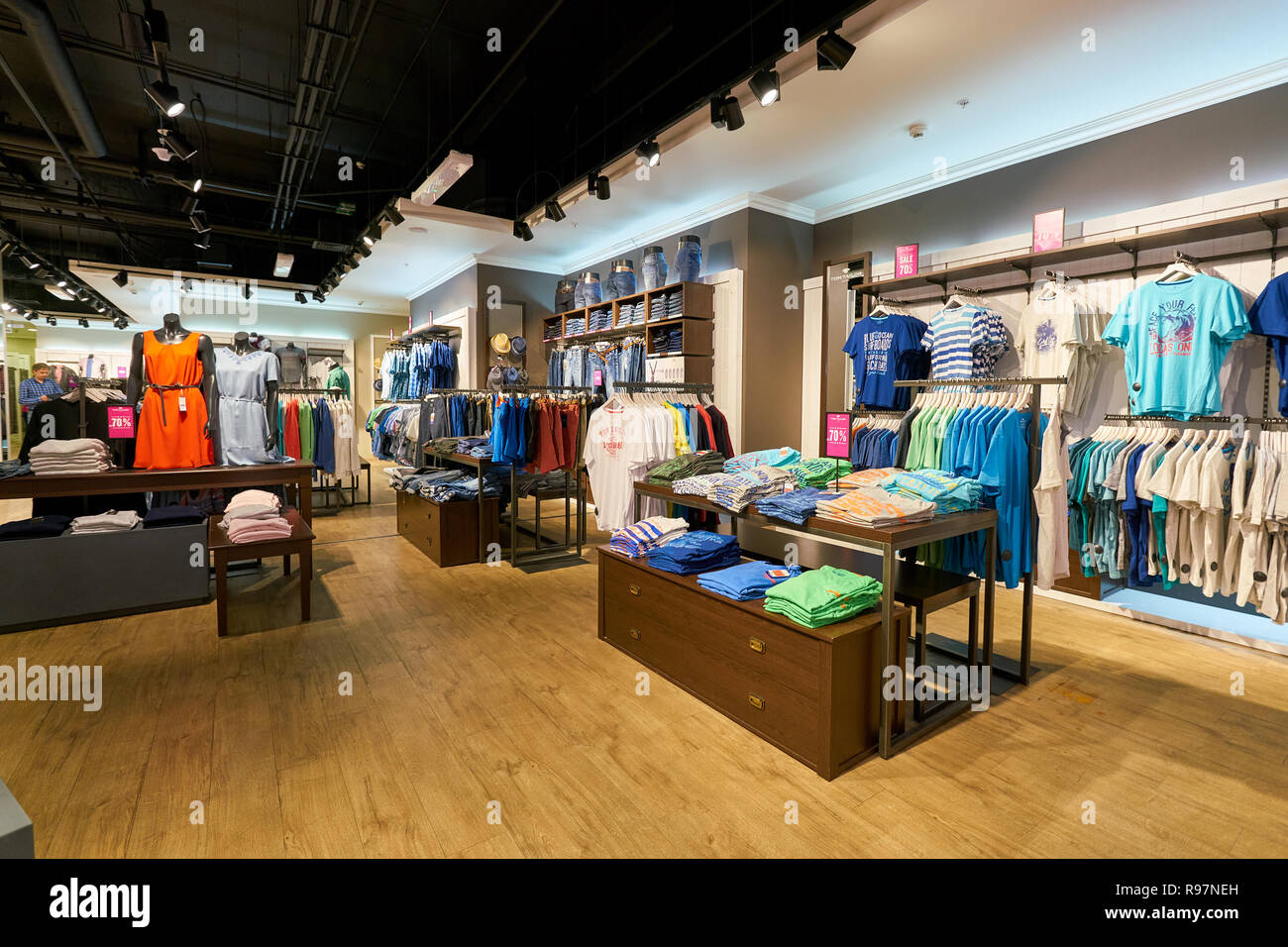 SAINT PETERSBURG, RUSSIA - CIRCA AUGUST, 2017: inside Tom Tailor store at  Galeria shopping center. Tom Tailor is a German lifestyle clothing company  Stock Photo - Alamy