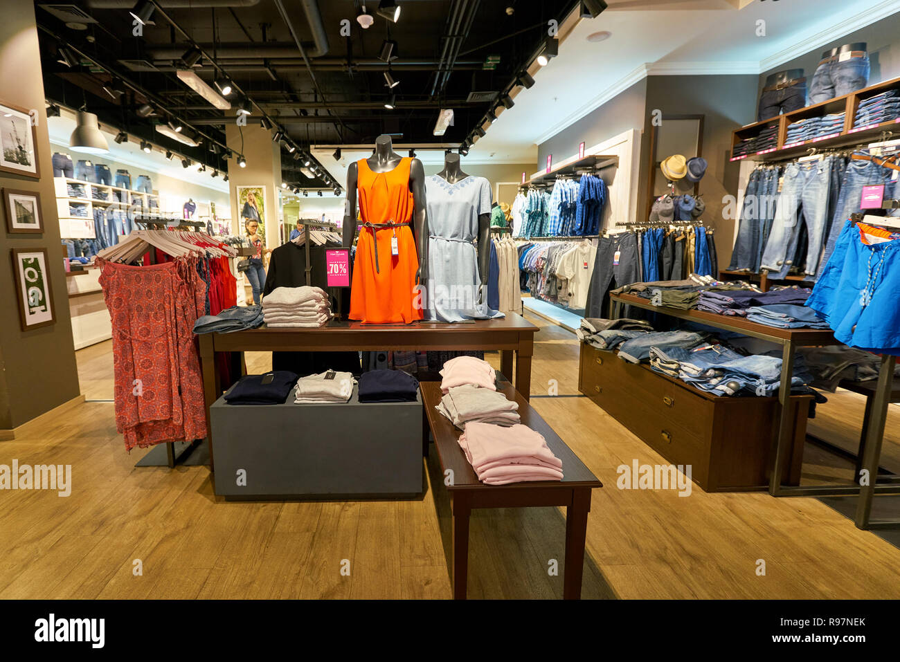 SAINT PETERSBURG, RUSSIA - CIRCA AUGUST, 2017: inside Tom Tailor store at  Galeria shopping center. Tom Tailor is a German lifestyle clothing company  Stock Photo - Alamy