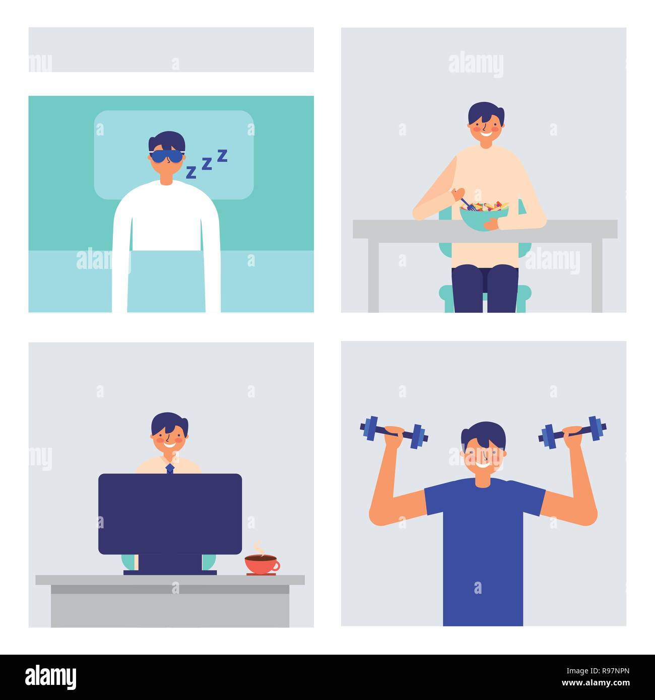 daily activity man sleeping eating and exercise vector illustration Stock Vector Image & Art Alamy