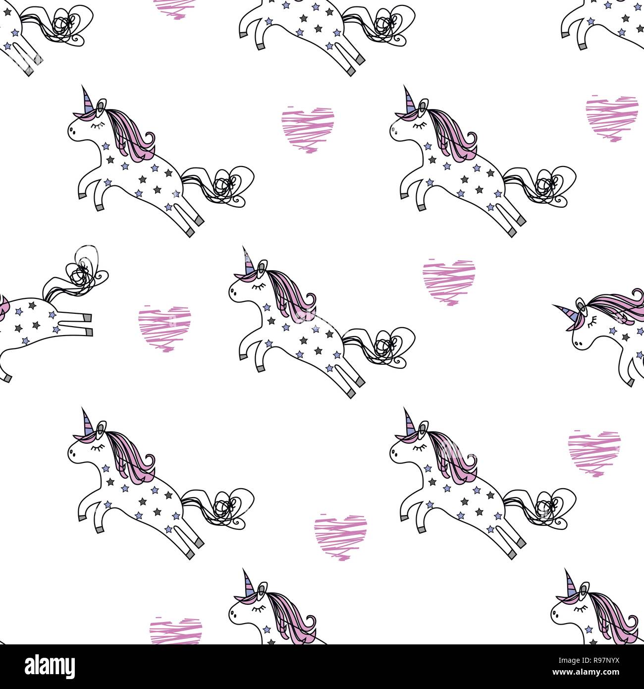 Magic unicorns seamless pattern background. Vector illustration Stock ...