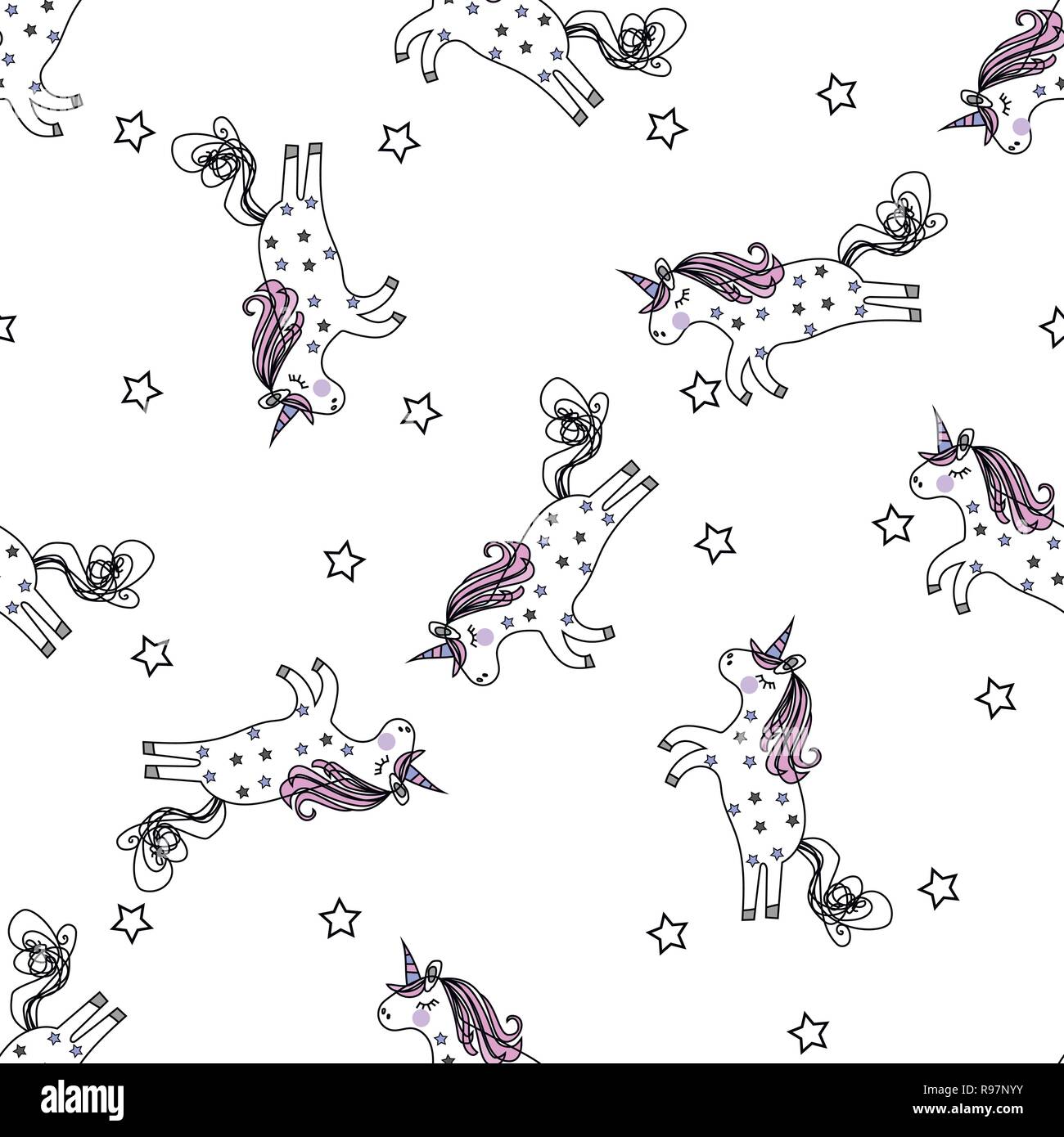 Magic unicorns seamless pattern background. Vector illustration Stock ...
