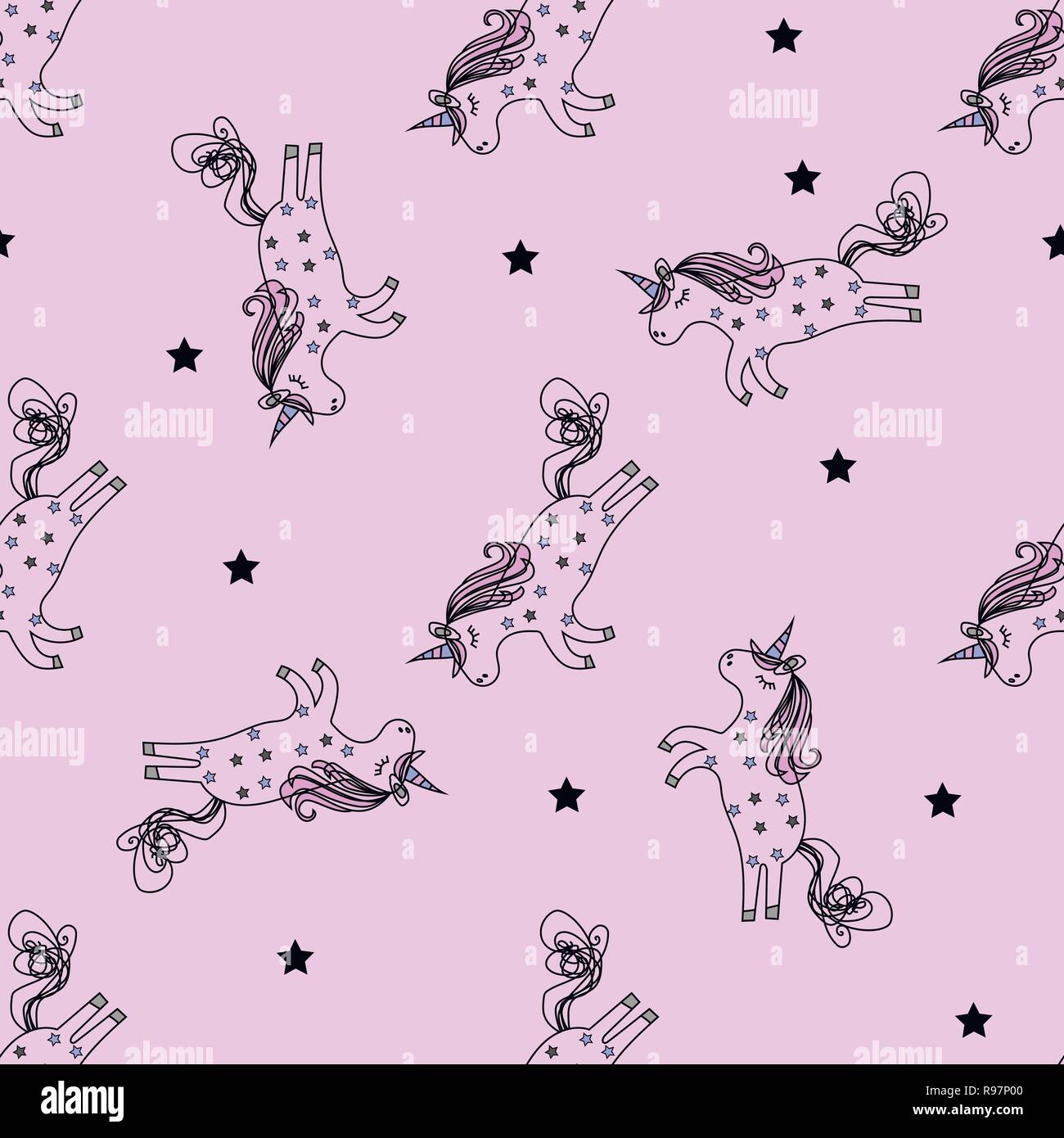 Magic unicorns seamless pattern background. Vector illustration Stock ...