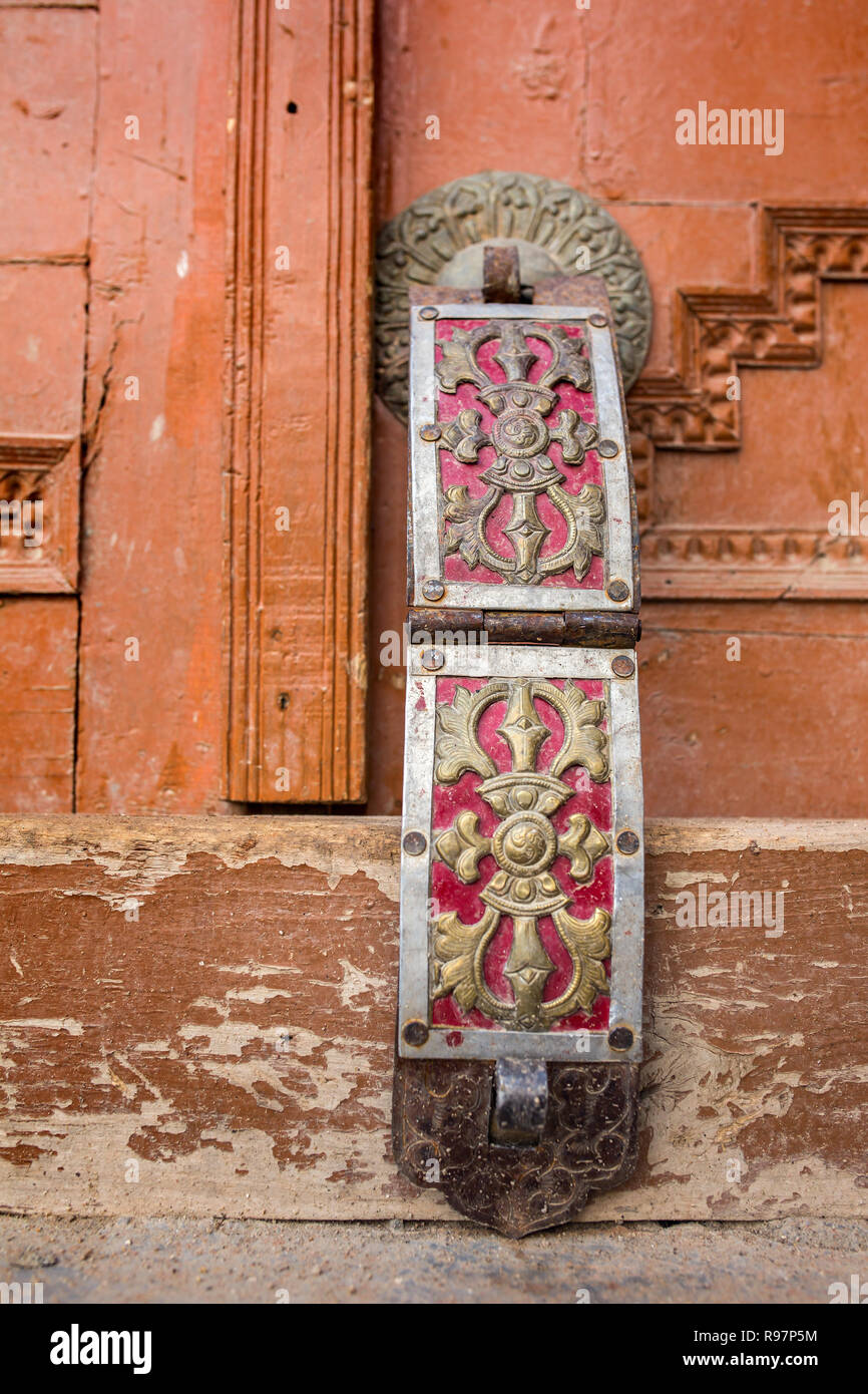 Lock system at the ancient buddhist Likir monastery in Ladakh, India Stock Photo