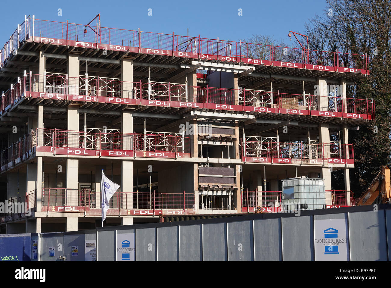 New block of high rise flats being constructed in Redhill town centre, Surrey, UK Stock Photo