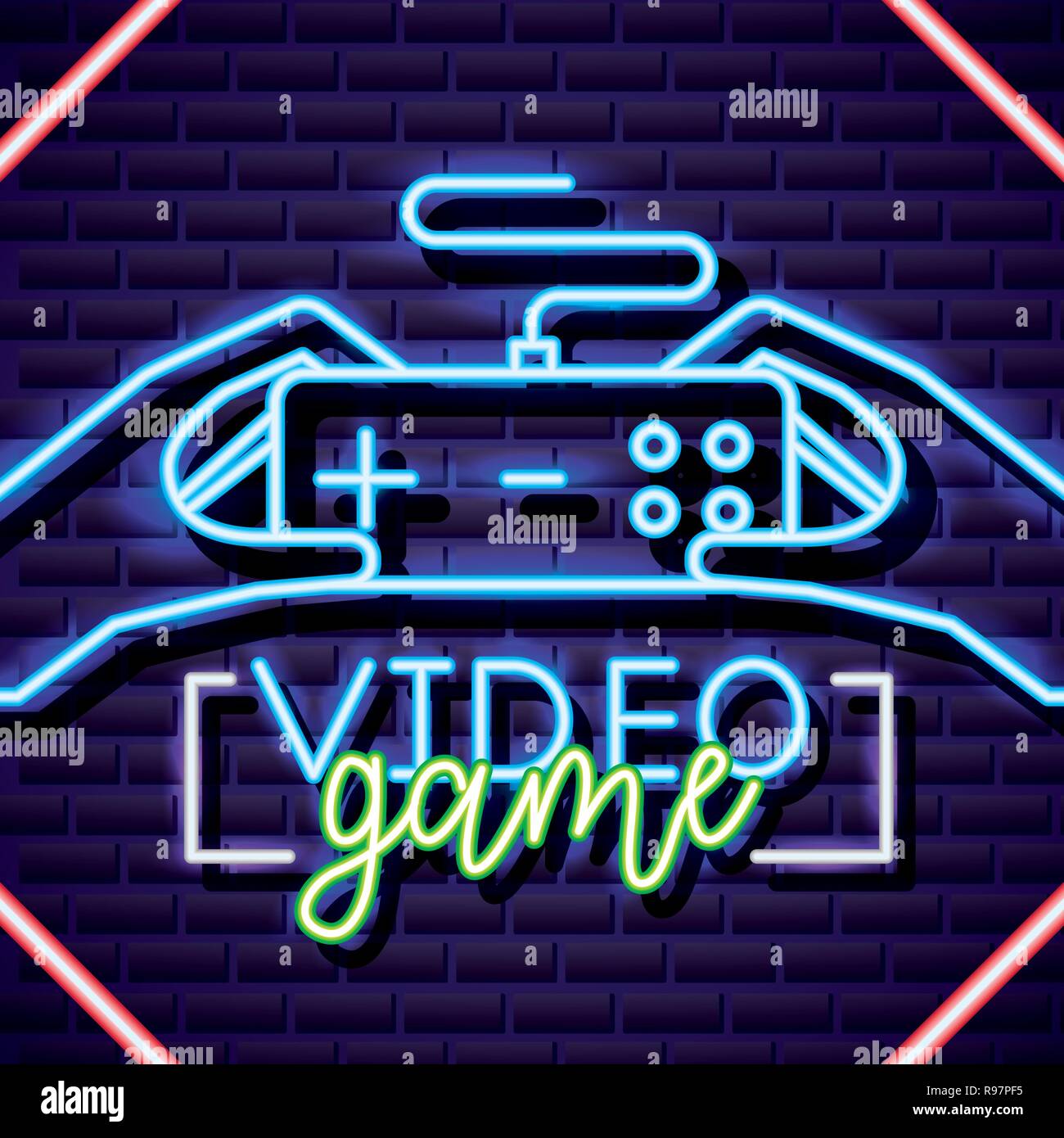 neon hands holding control video game vector illustration Stock Vector ...