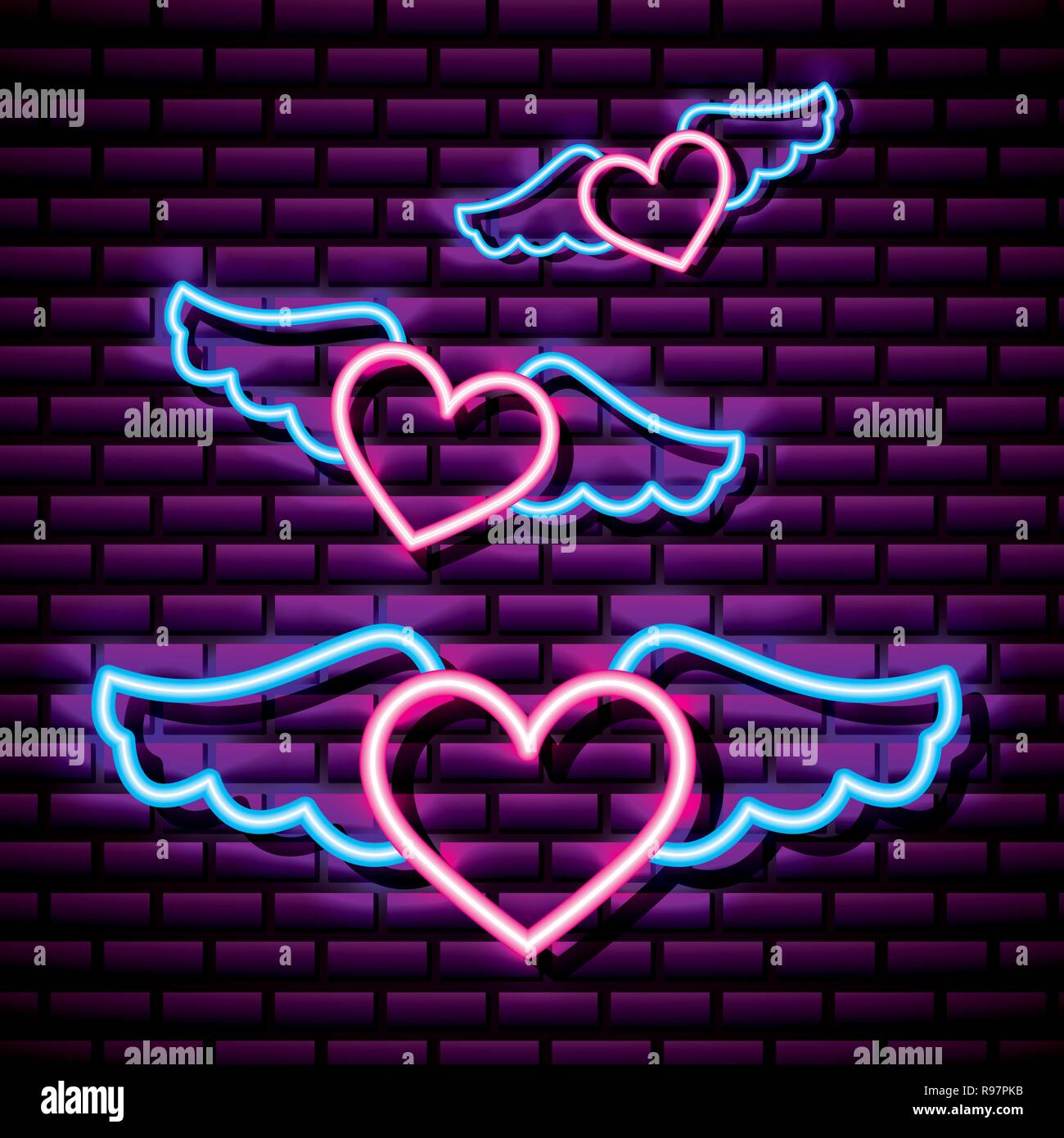 Hearts Wings Neon Style Background Vector Illustration Stock Vector Image Art Alamy