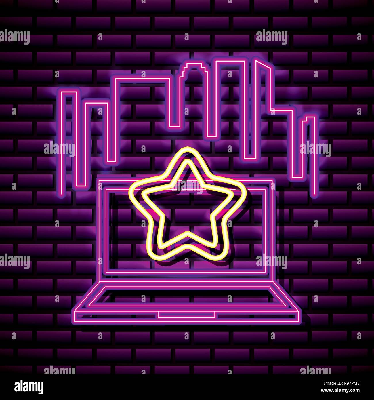 video game computer star neon style vector illustration Stock Vector ...