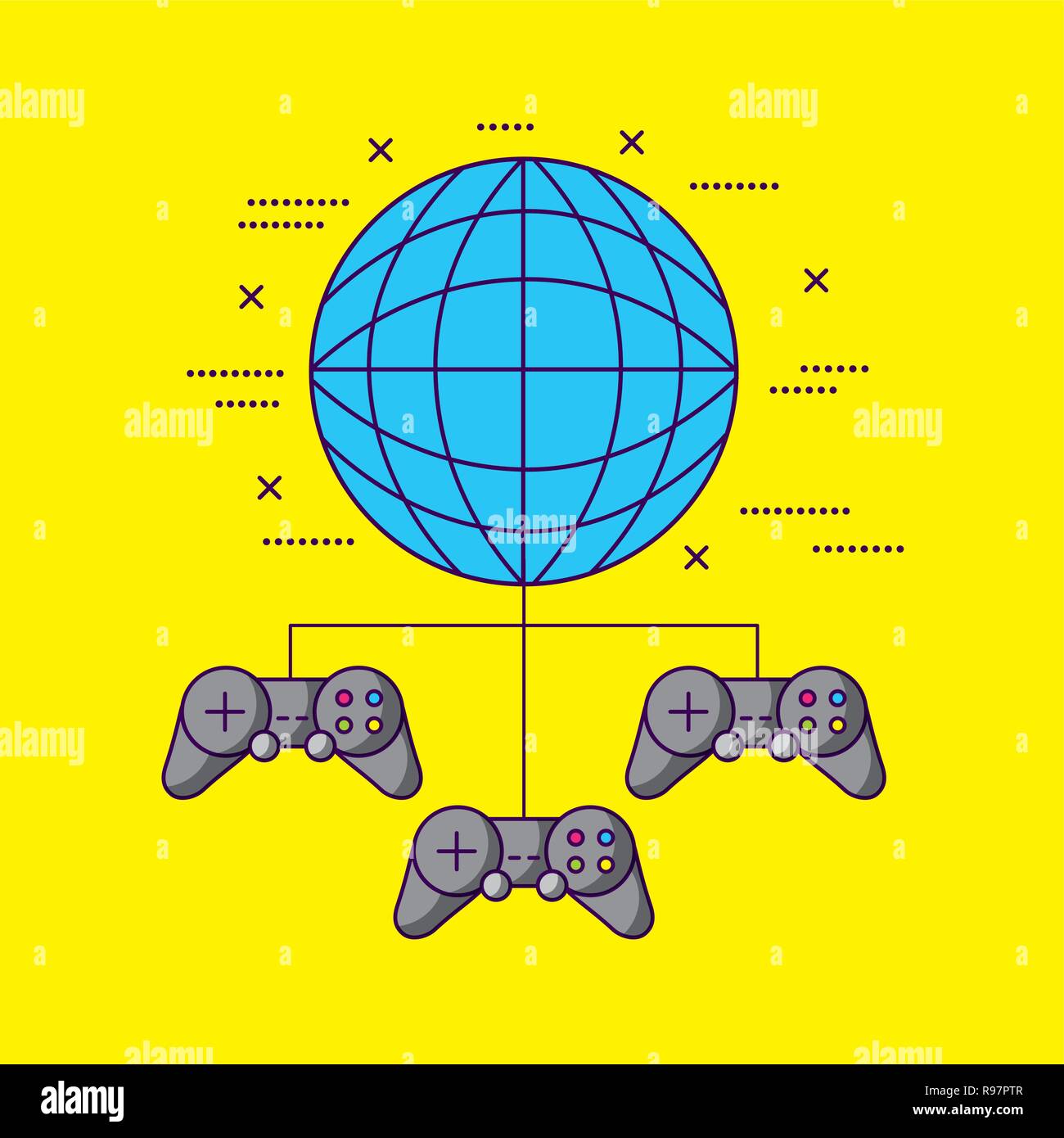 world connection controls video games vector illustration Stock Vector