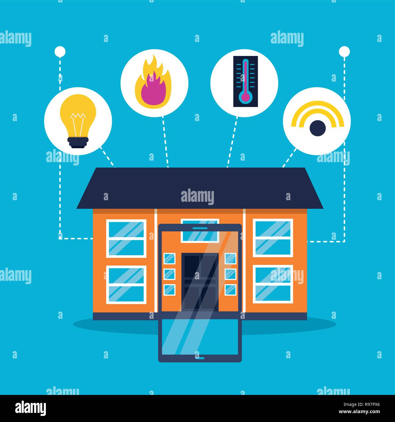 smart home mobile house connected vector illustration Stock Vector ...