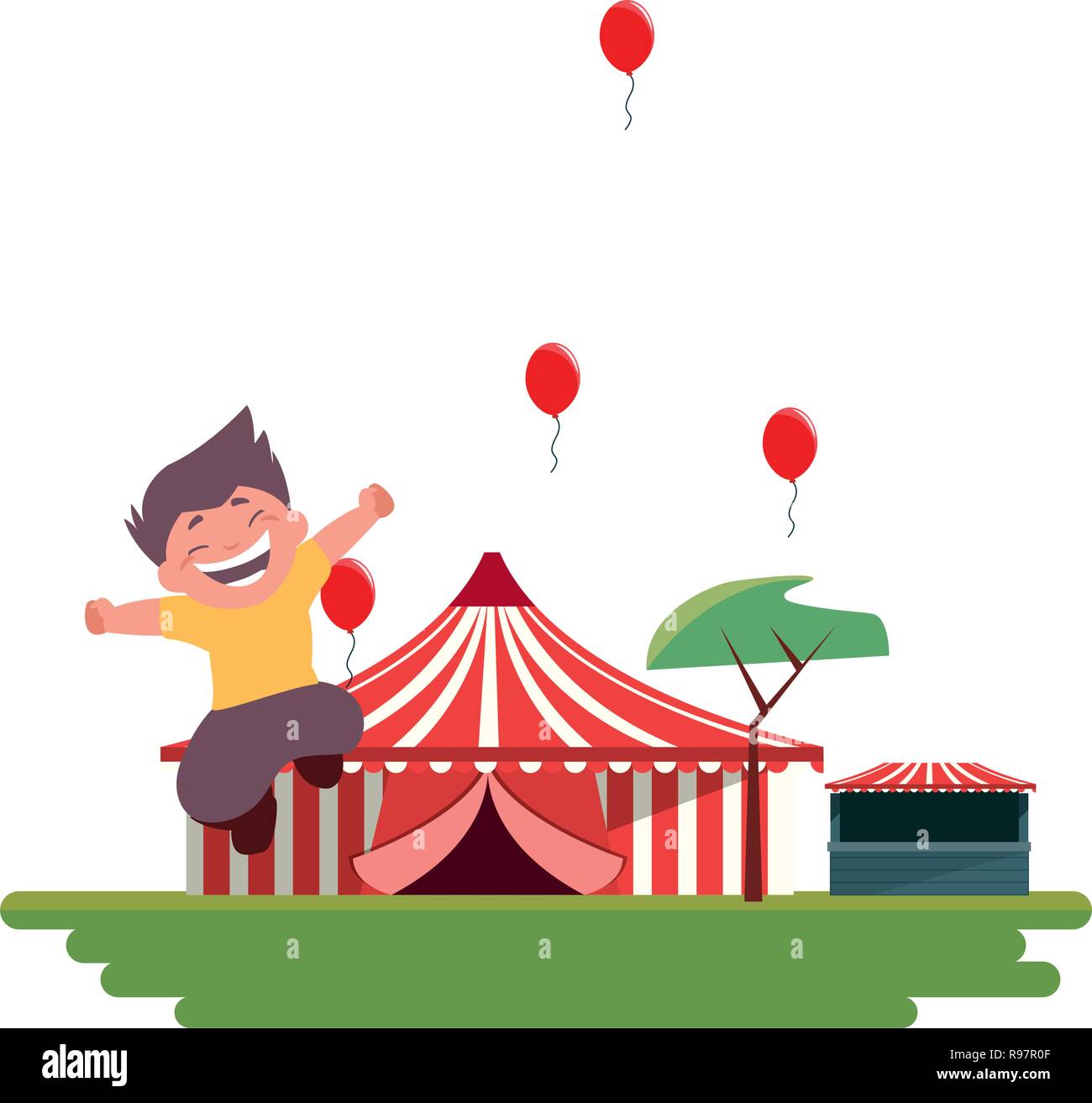 smiling boy carnival tent balloons and booth vector illustration Stock ...