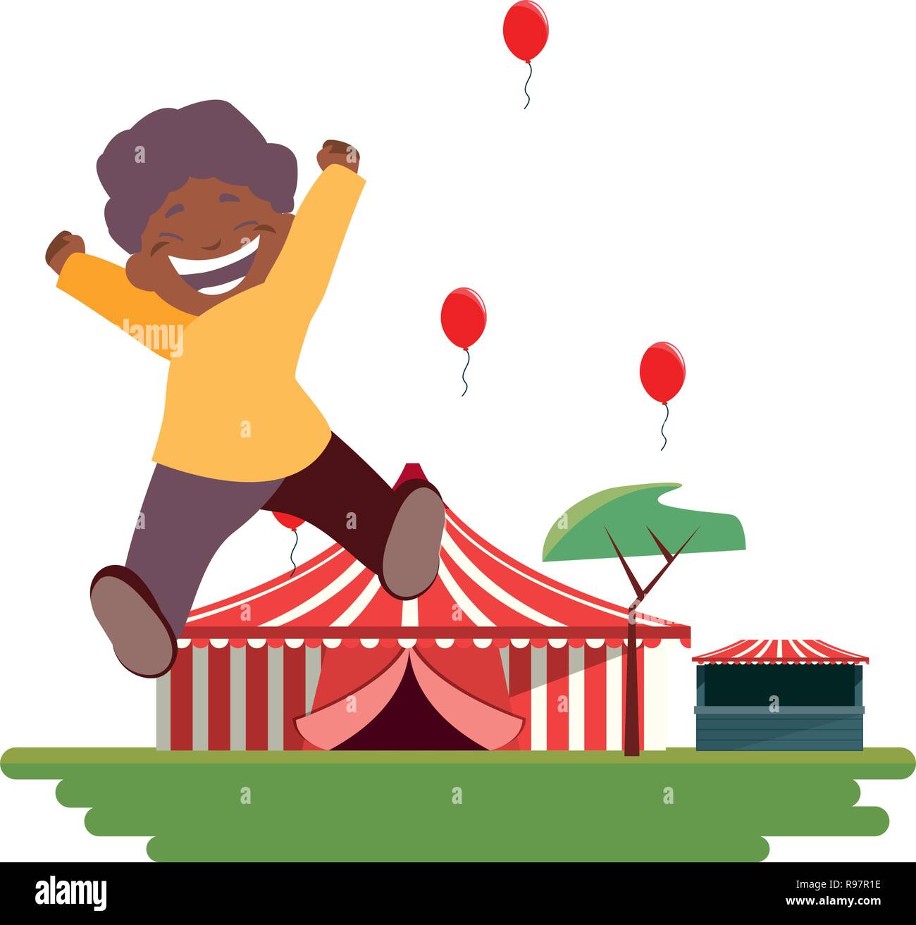 smiling boy carnival tent balloons and booth vector illustration Stock ...