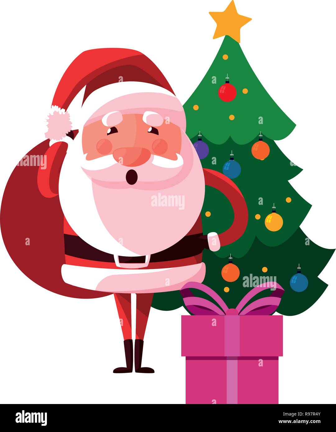 christmas santa claus with bag gifts house vector illustration Stock ...