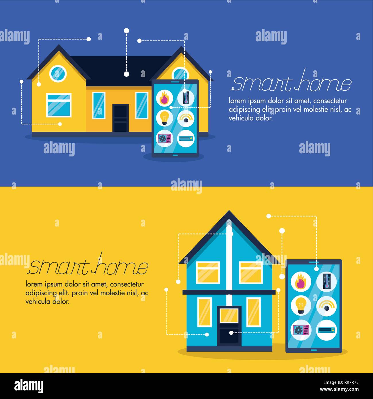 smart home banner mobile control technology vector illustration Stock ...