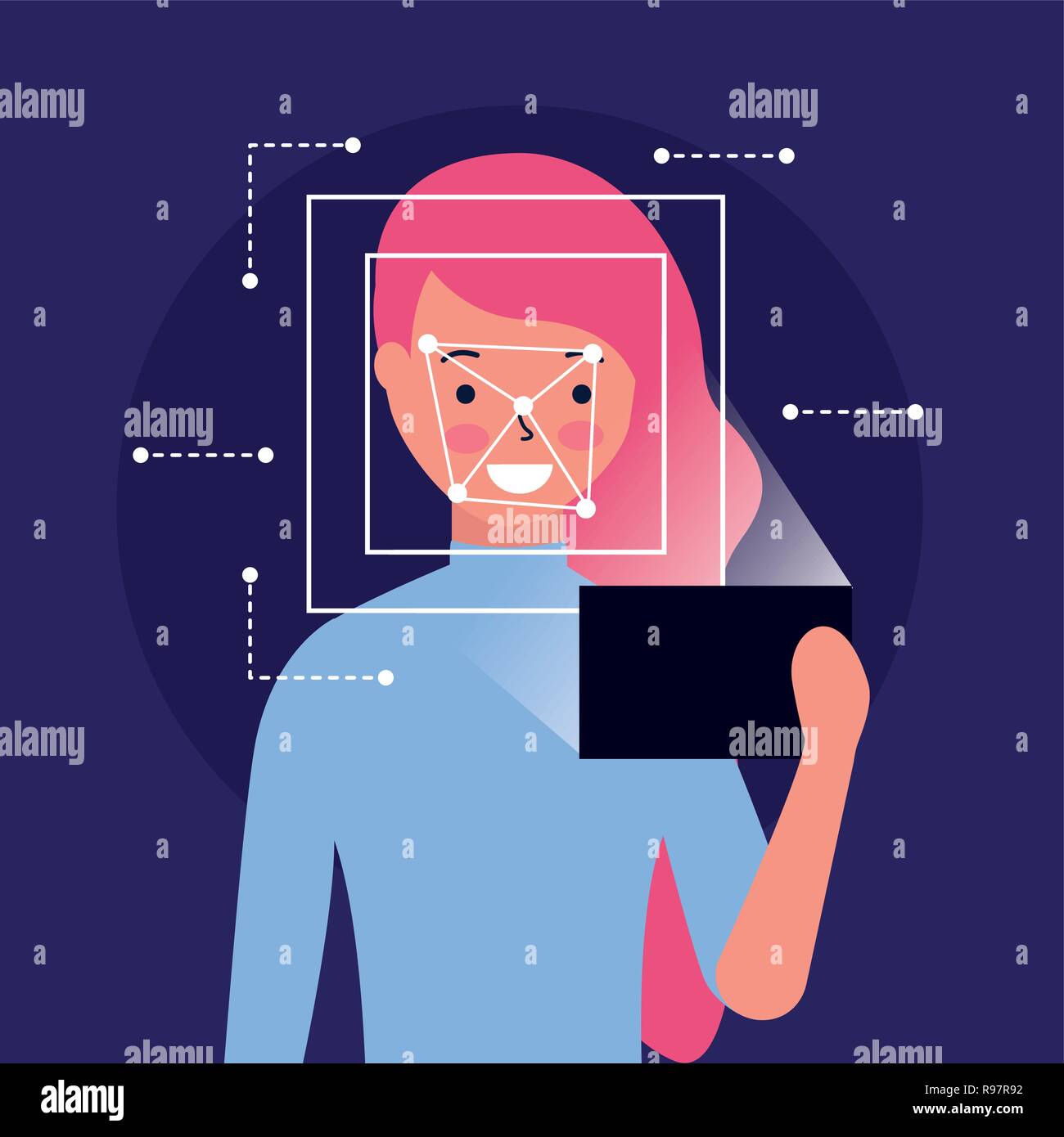 woman face scan process gadget vector illustration Stock Vector Image ...