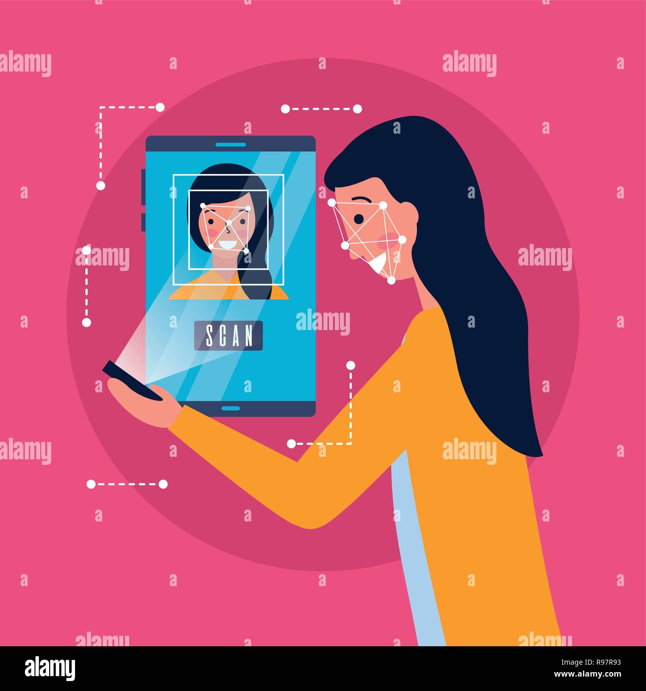 woman face scan process gadget vector illustration Stock Vector