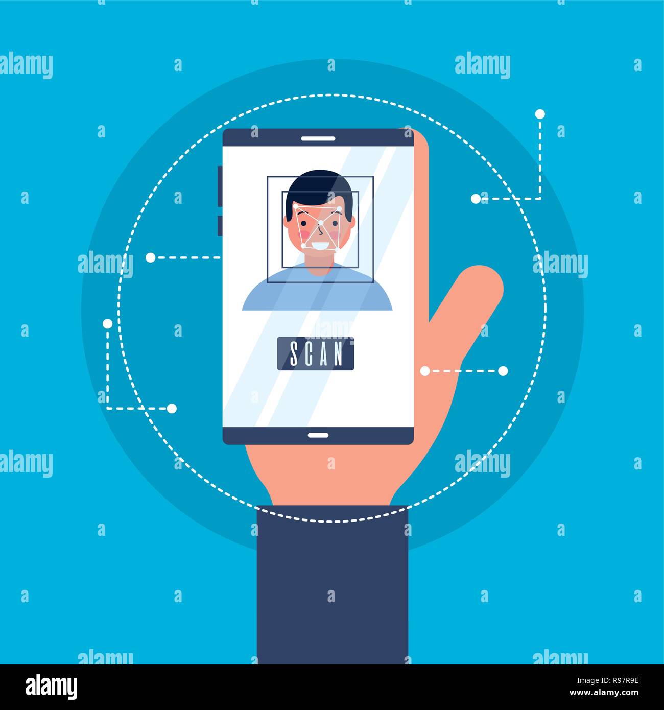 hand with mobile face scan man vector illustration Stock Vector Image ...