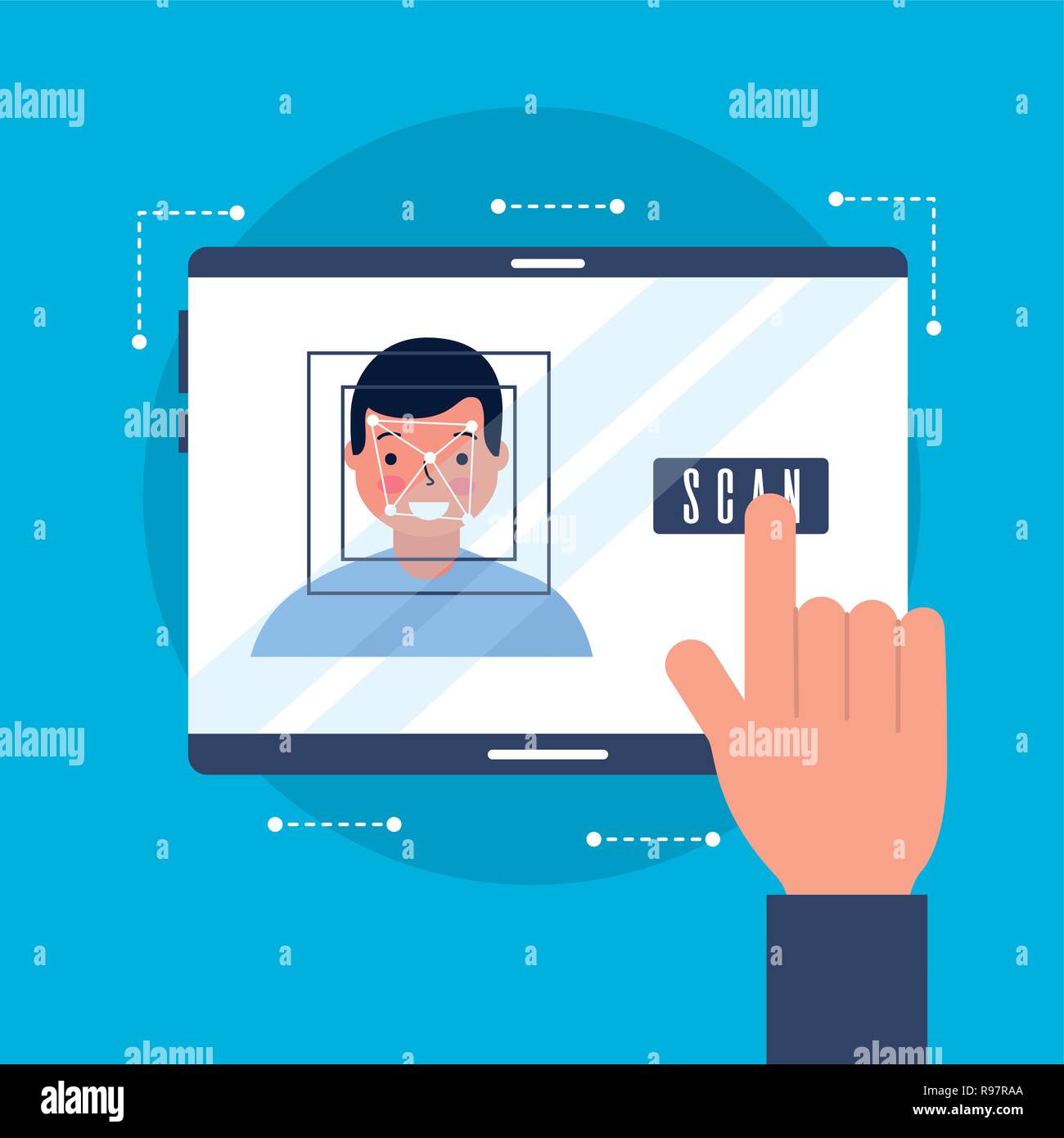 hand with mobile face scan man vector illustration Stock Vector Image ...