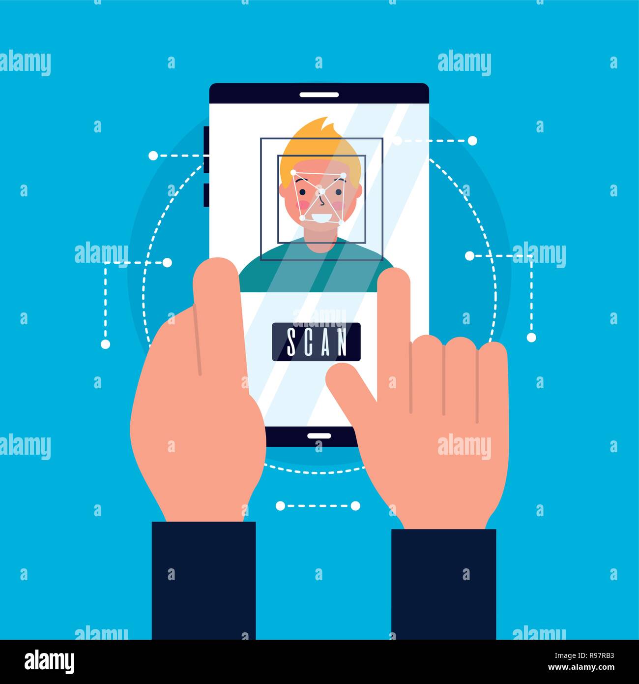 hands with mobile face scan man vector illustration Stock Vector Image ...