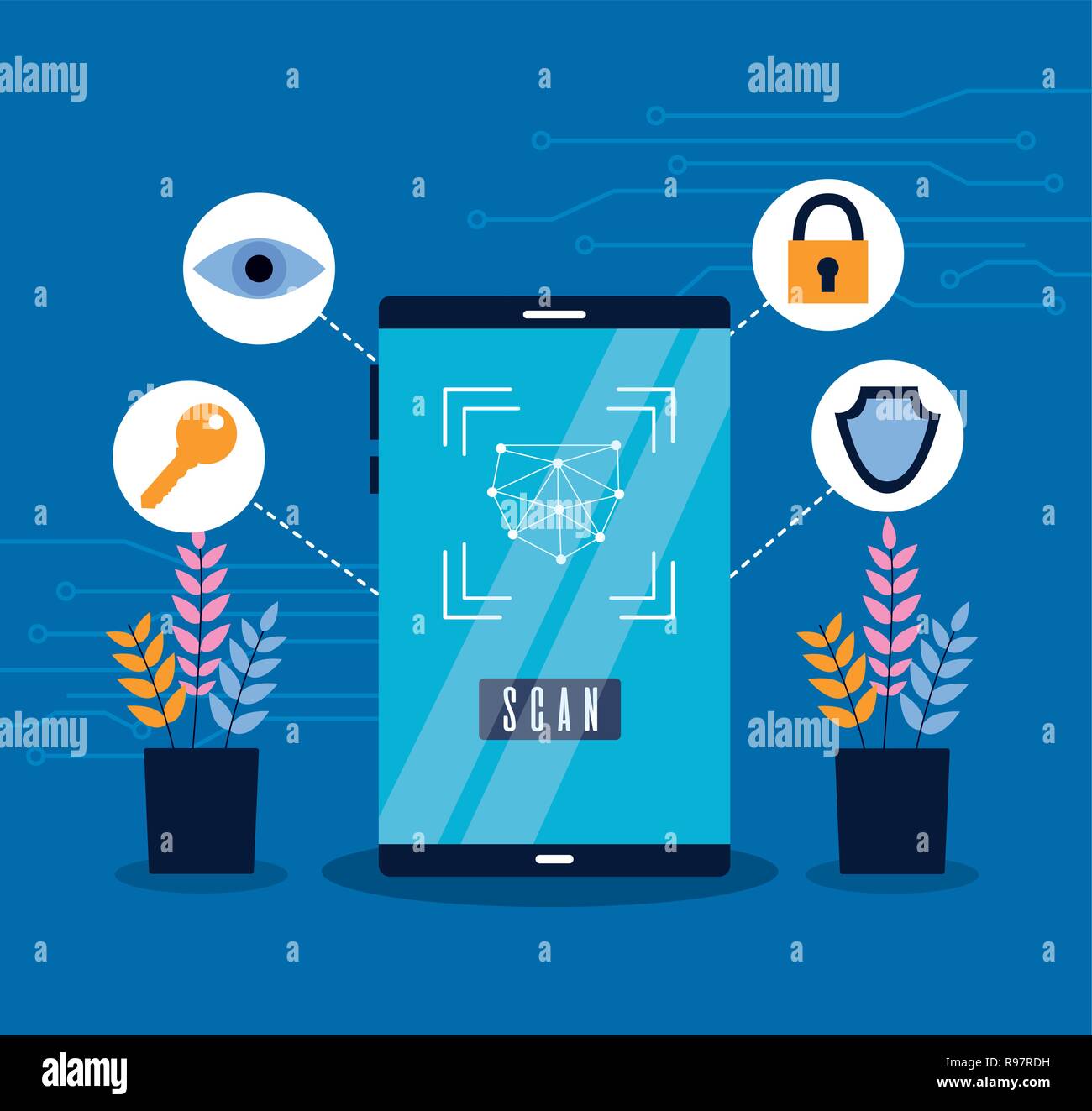 smartphone biometric scan eye security vector illustration Stock Vector ...