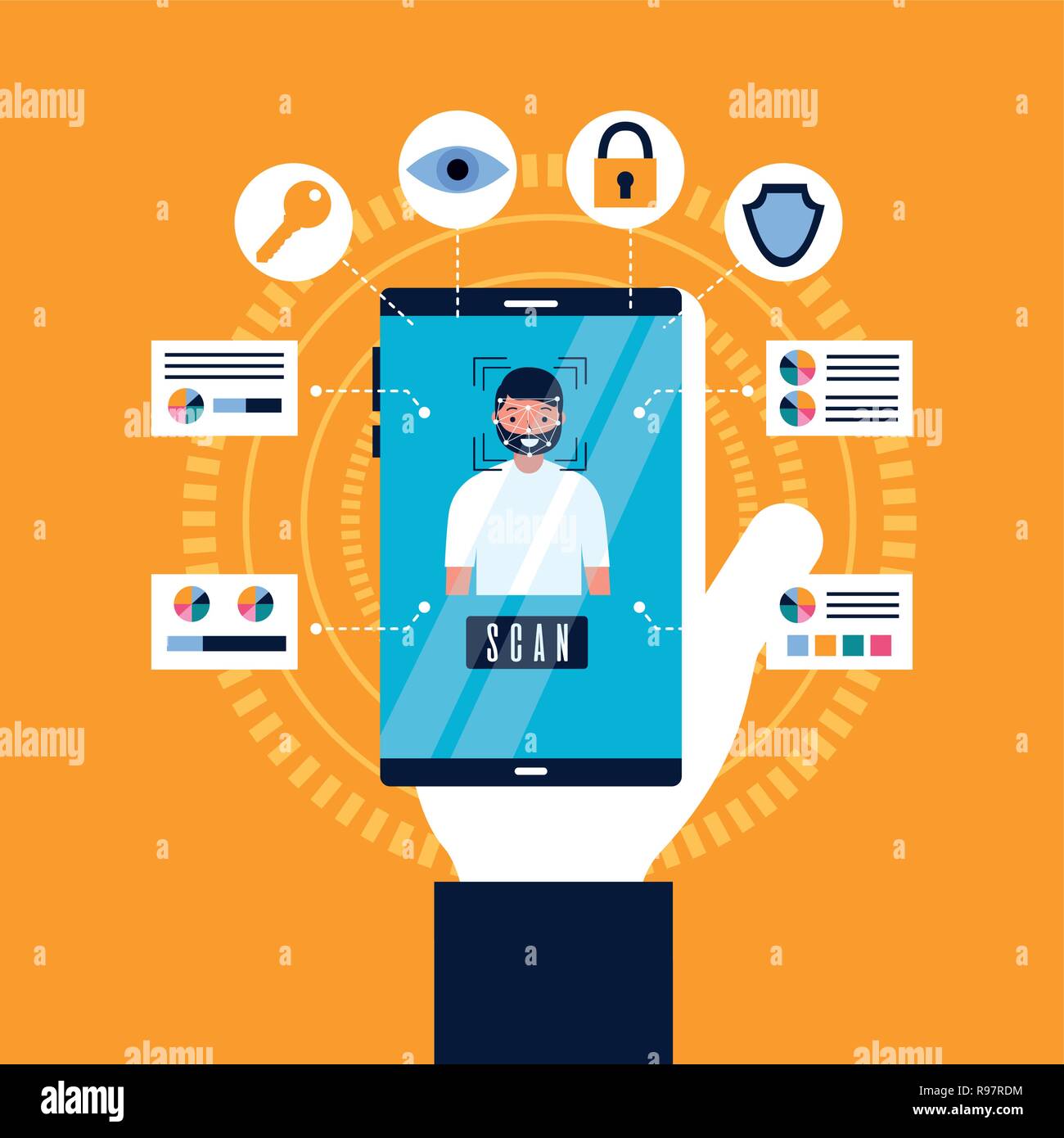man smartphone face scan access security vector illustration Stock ...