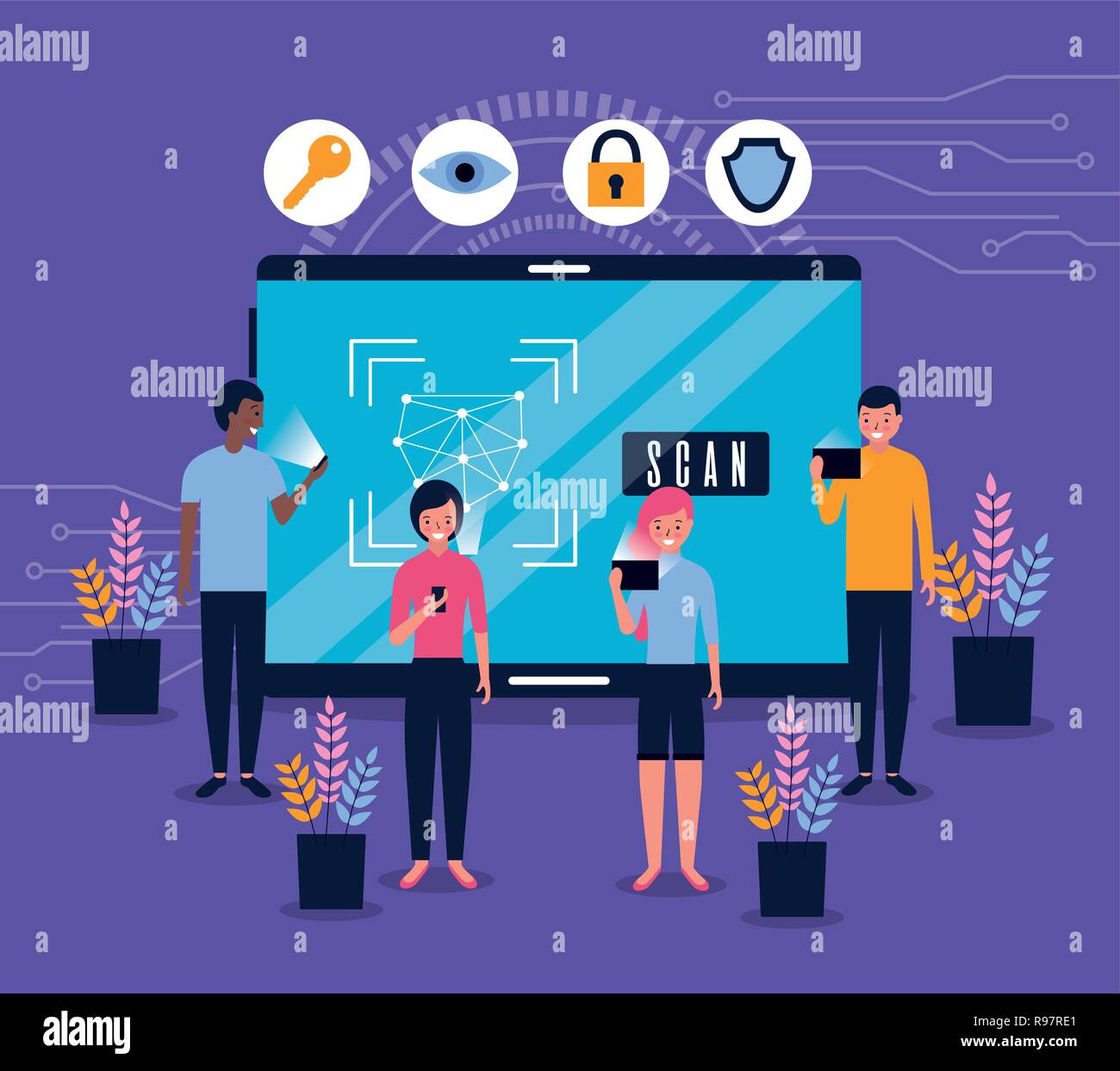 people face scan devices security recognition vector illustration Stock ...