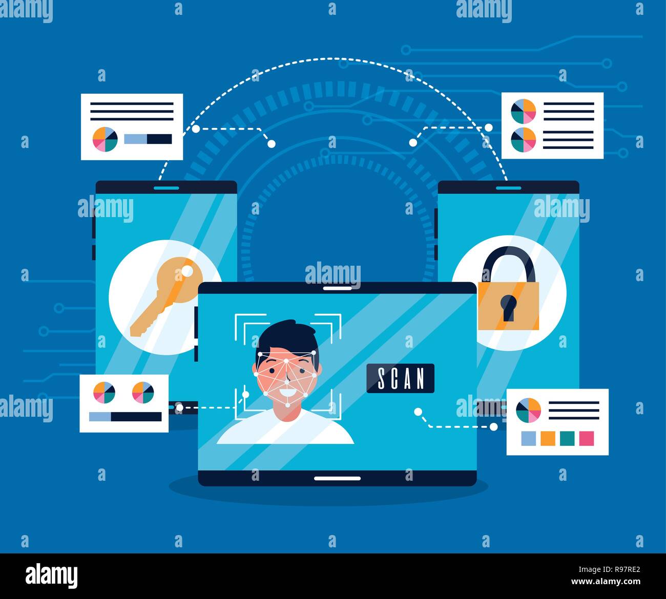 technology biometric face scan security key vector illustration Stock ...