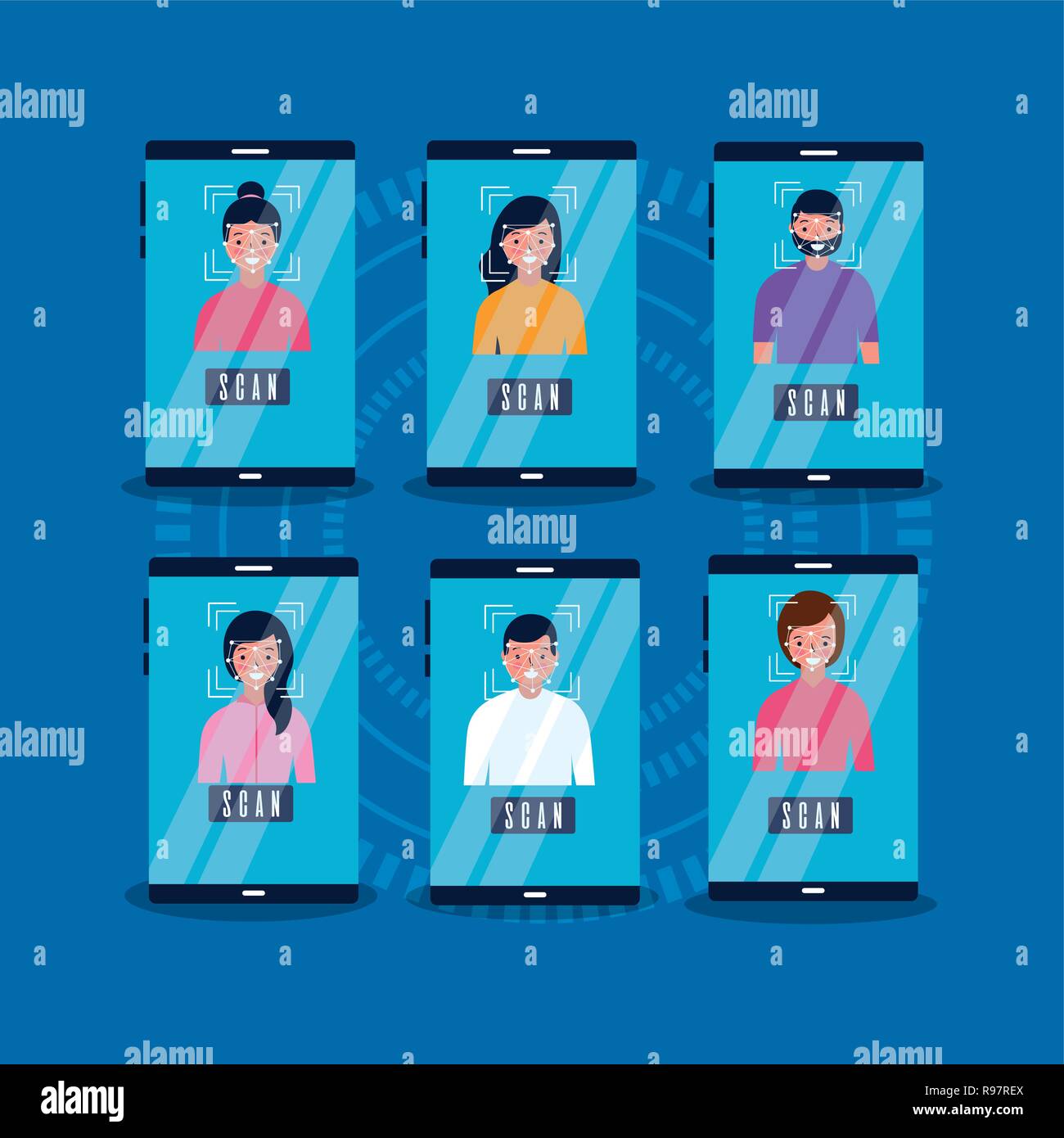 people face scan cellphone security access vector illustration Stock ...